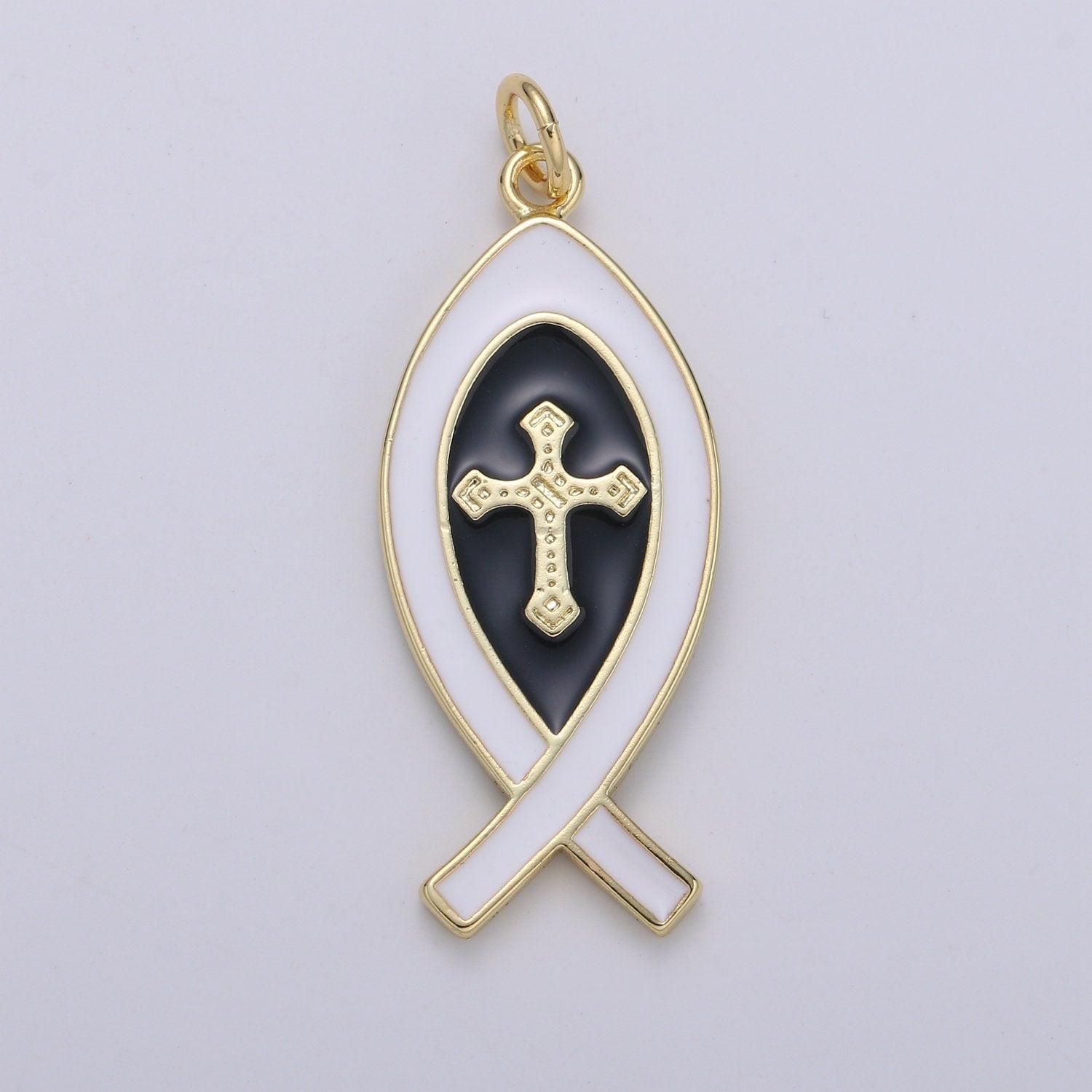 1 Pc Ichthus Cross Religious Fish Charm, Enamel Gold Charm, Earrings Bracelet Necklace Charm Gold Jewelry chgf 2071-2073