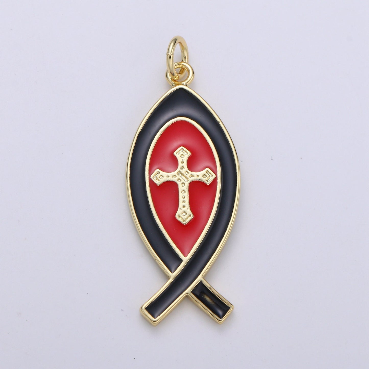 1 Pc Ichthus Cross Religious Fish Charm, Enamel Gold Charm, Earrings Bracelet Necklace Charm Gold Jewelry chgf 2071-2073