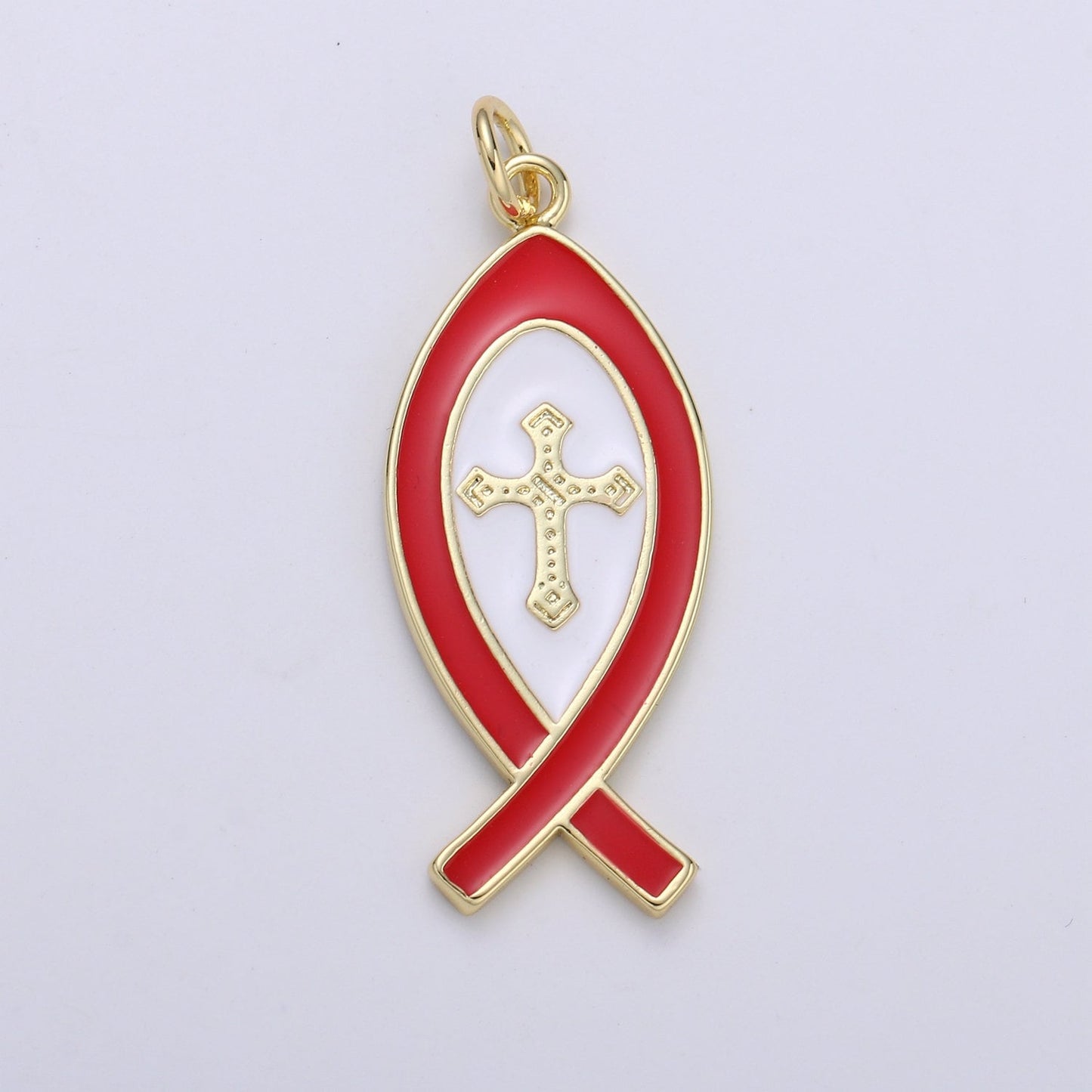 1 Pc Ichthus Cross Religious Fish Charm, Enamel Gold Charm, Earrings Bracelet Necklace Charm Gold Jewelry chgf 2071-2073