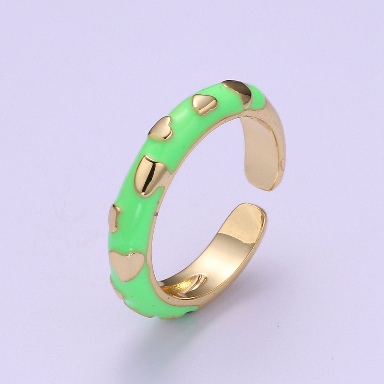 1x Dainty Colorful Enamel Ring Multicolor Enamel Band Heart Ring Stacking Open Ring Adjustable Ring Summer Trend Neon Ring