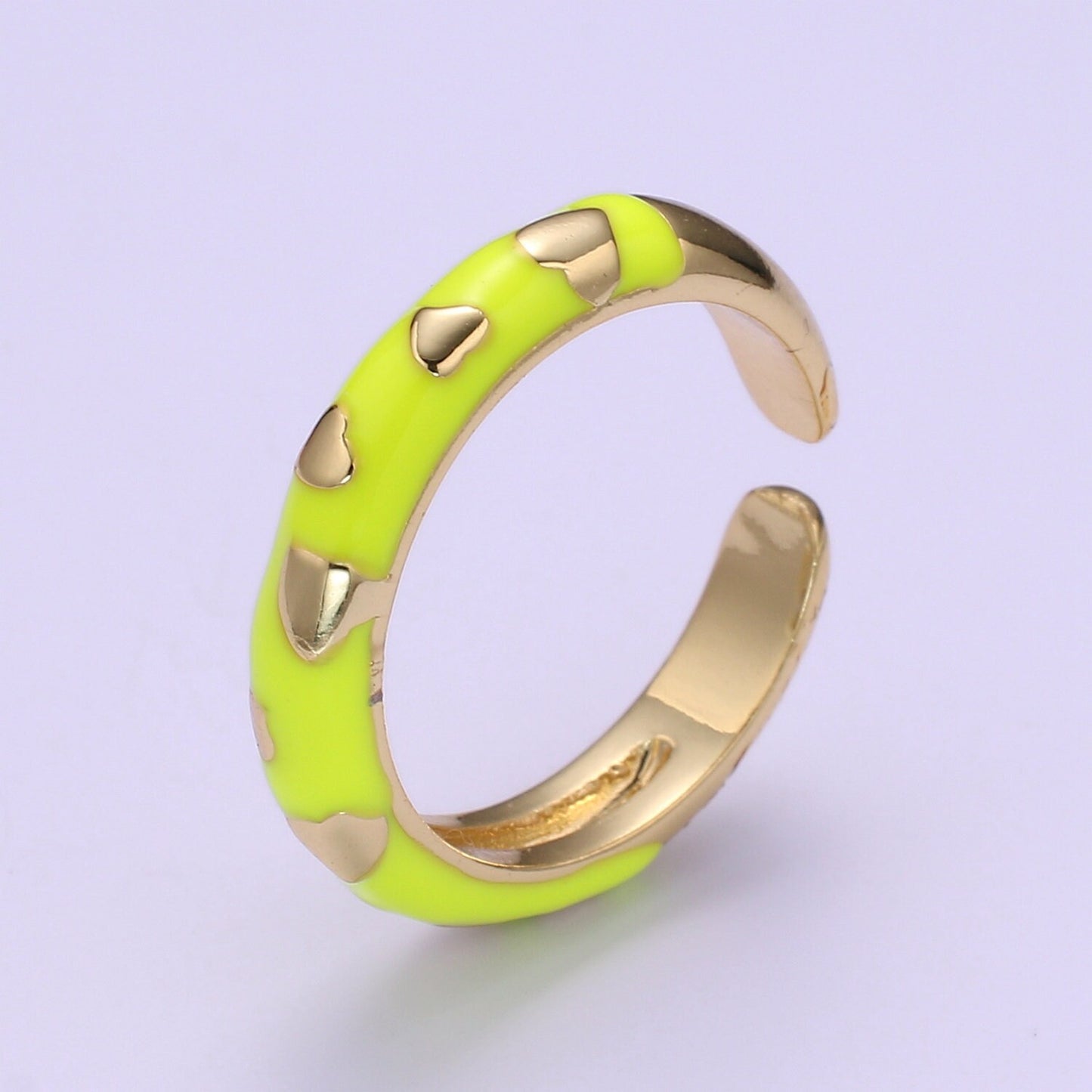 1x Dainty Colorful Enamel Ring Multicolor Enamel Band Heart Ring Stacking Open Ring Adjustable Ring Summer Trend Neon Ring