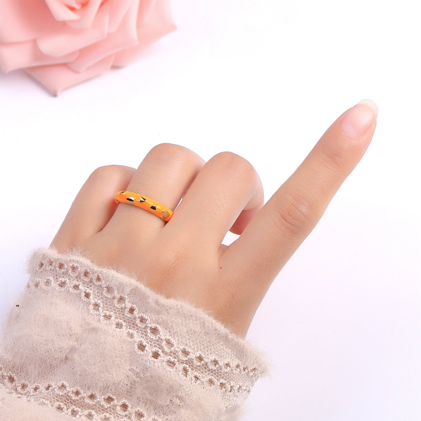 1x Dainty Colorful Enamel Ring Multicolor Enamel Band Heart Ring Stacking Open Ring Adjustable Ring Summer Trend Neon Ring