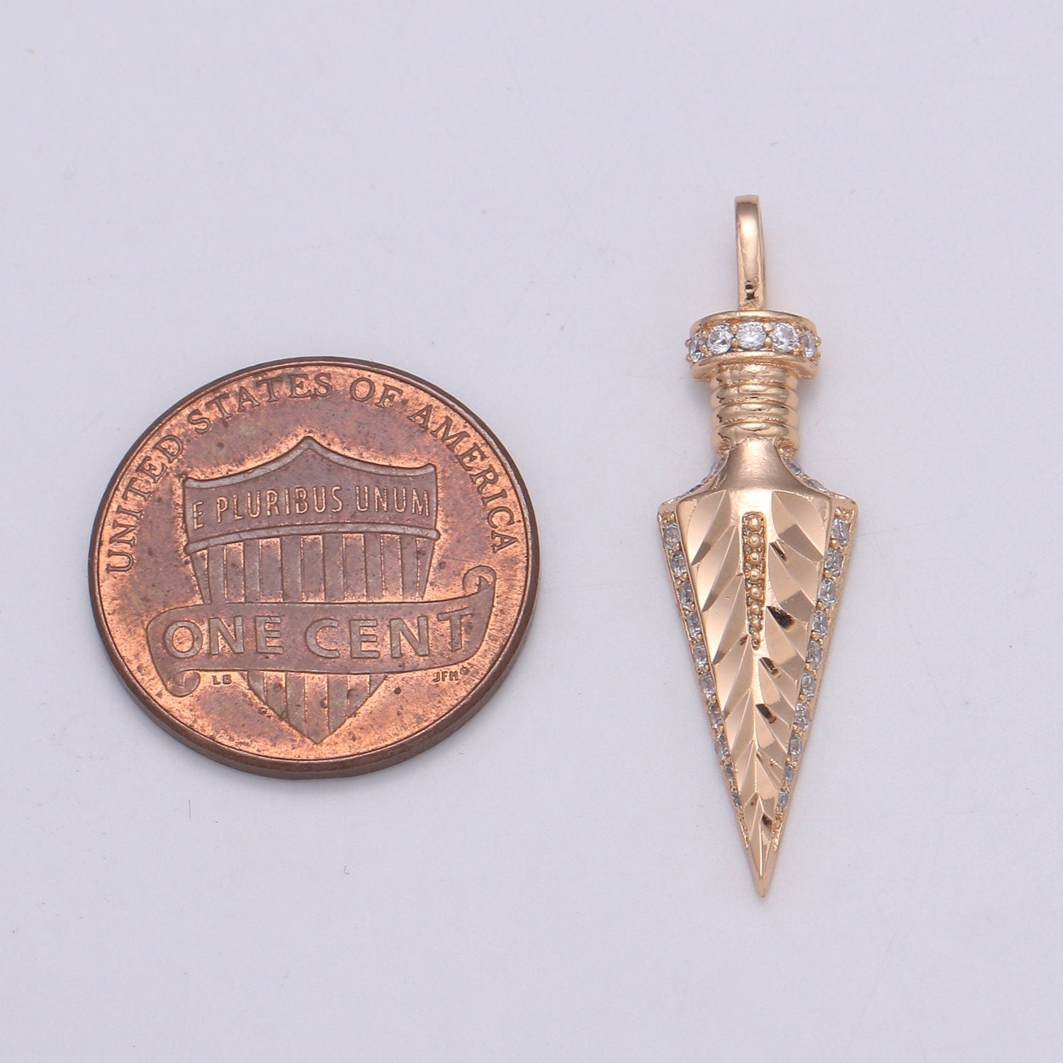 1pc Gold Micro Pave Peg Charm, Cubic Zirconia Spear Pendant Charm, Gold Charm, For DIY Jewelry, pdgf-2142