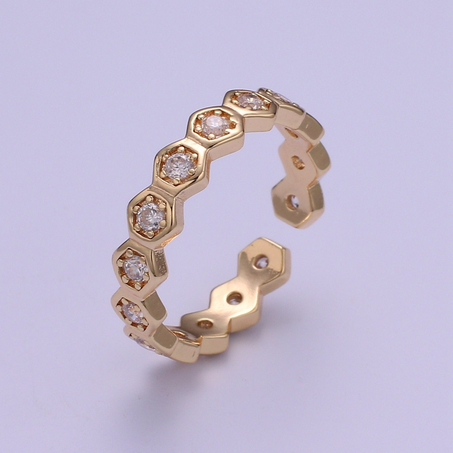 18k Gold Plated Honeycomb Ring, Beehive Stacking Rings Cz Geometric Ring, Simple Ring, Perfect Gift Jewelry SIZE 6 O325