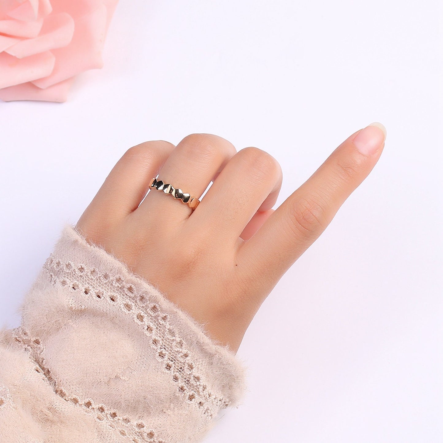18k Gold Plated Honeycomb Ring, Beehive Stacking Rings Hexagon Geometric Ring, Simple Ring, Perfect Gift Jewelry SIZE 6 O322