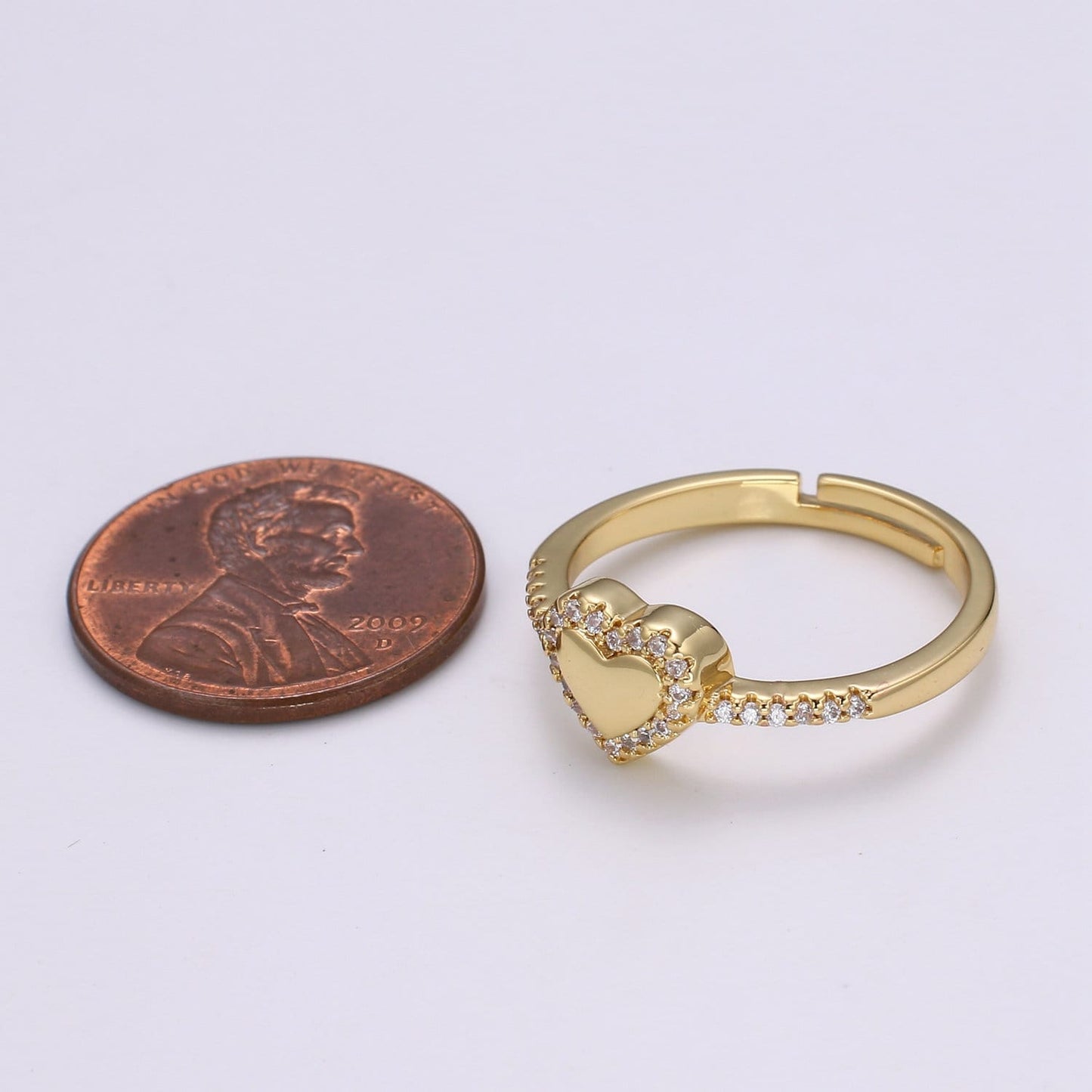 1pc Clear CZ Love Gold Ring, Heart Cubic Adjustable Gold Curb Ring, Simple Ring,Clear Cubic Zirconia Ring- 286