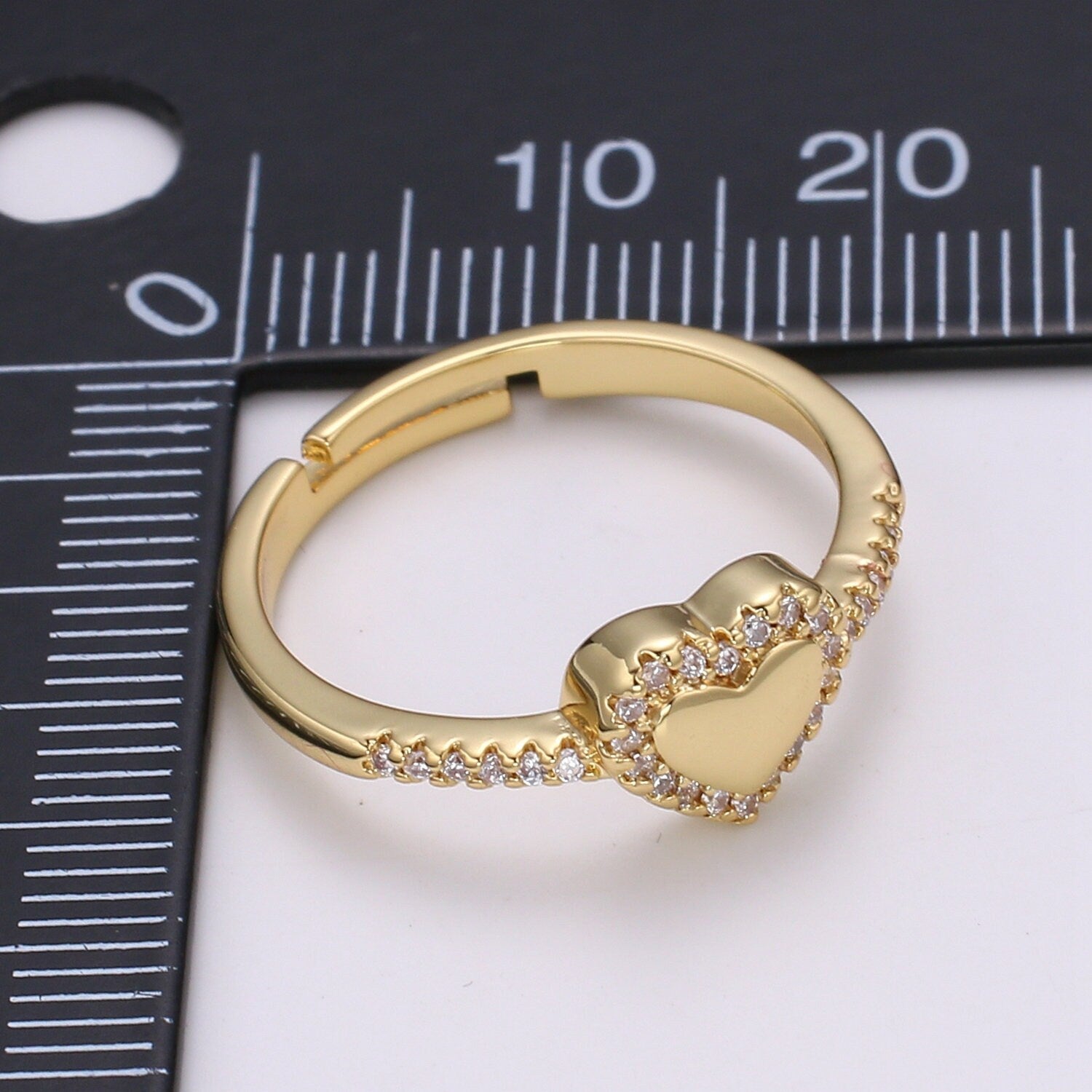 1pc Clear CZ Love Gold Ring, Heart Cubic Adjustable Gold Curb Ring, Simple Ring,Clear Cubic Zirconia Ring- 286