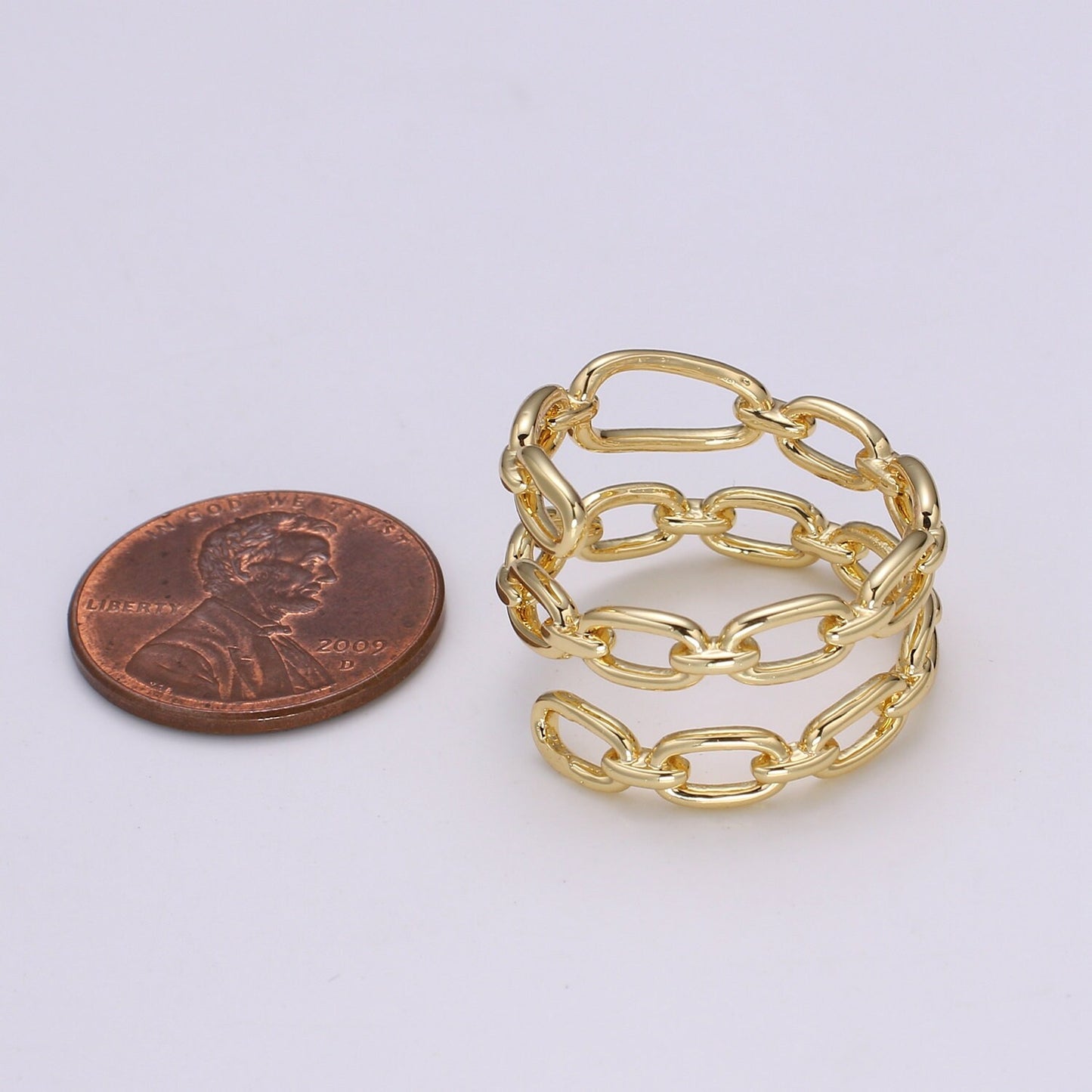 Gold Figaro Curb Chain Ring, Link Chain Ring | Open adjustable Gold rings | chain rings | Simple stackable chain ring 303