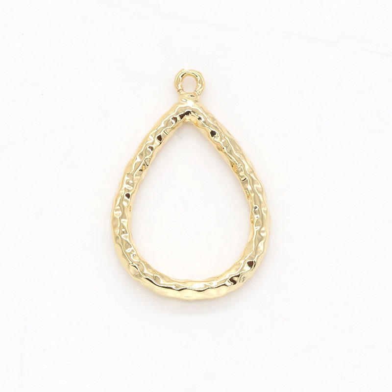 Gold Hollow Tear Drop Pendant -Hammered Teardrop Charms -Rustic Findings -Geometry Dangle Pendant -Jewelry Supplies, 152