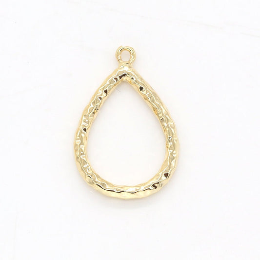 Gold Hollow Tear Drop Pendant -Hammered Teardrop Charms -Rustic Findings -Geometry Dangle Pendant -Jewelry Supplies, 152