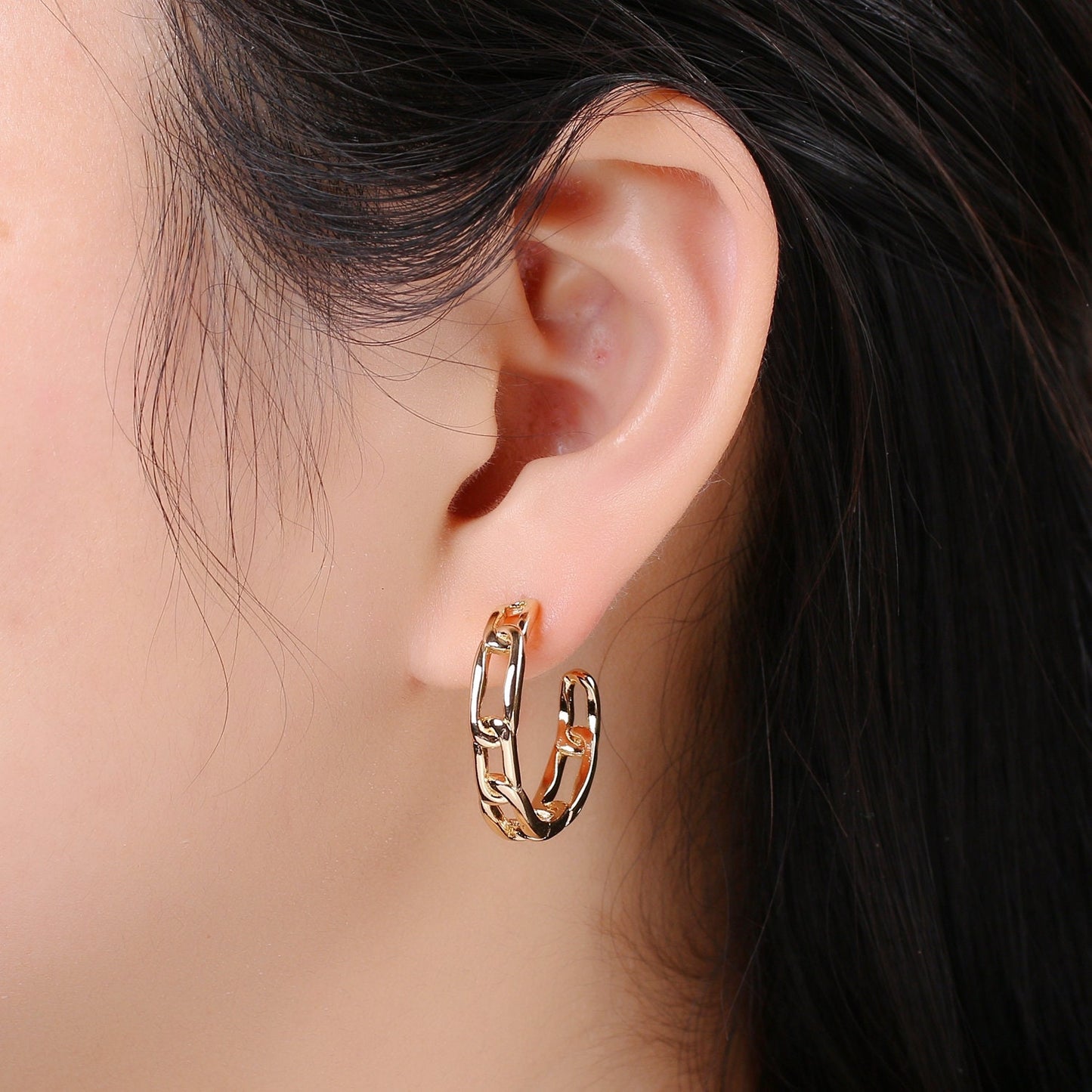 Figaro Link Design Gold Stud Earring, Gold Rolo Earring for DIY Earring Craft Supply Jewelry Making, EARR-1423