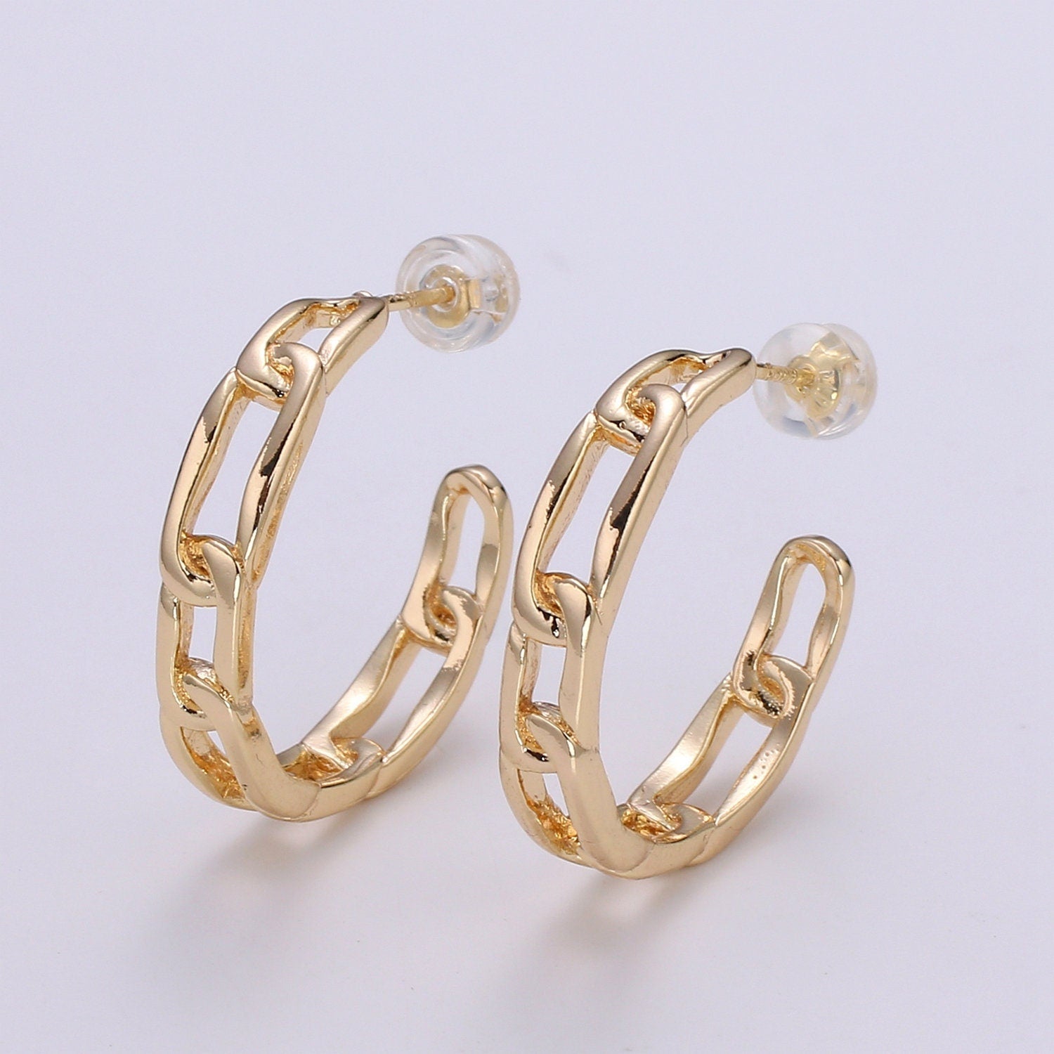 Figaro Link Design Gold Stud Earring, Gold Rolo Earring for DIY Earring Craft Supply Jewelry Making, EARR-1423