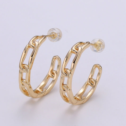 Figaro Link Design Gold Stud Earring, Gold Rolo Earring for DIY Earring Craft Supply Jewelry Making, EARR-1423