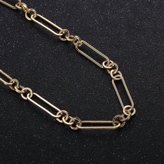 Gold Long Rolo Olympiad Cable Paperclip Chain by Yard, Link Cable Thick Elongate Chain, Bold Wholesale bulk Roll Chain, Roll-247