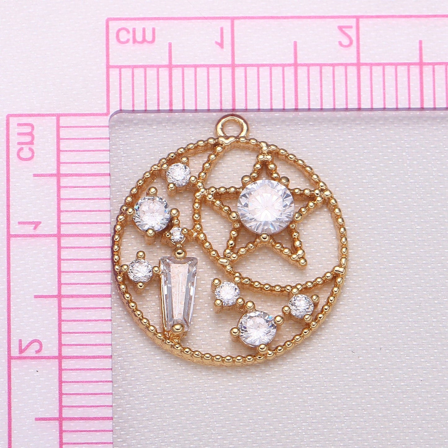 Gold Universe Pendant Charm, Moon and Star Charm Celestial Solar System Charm Micro Pave Space Necklace Component -690