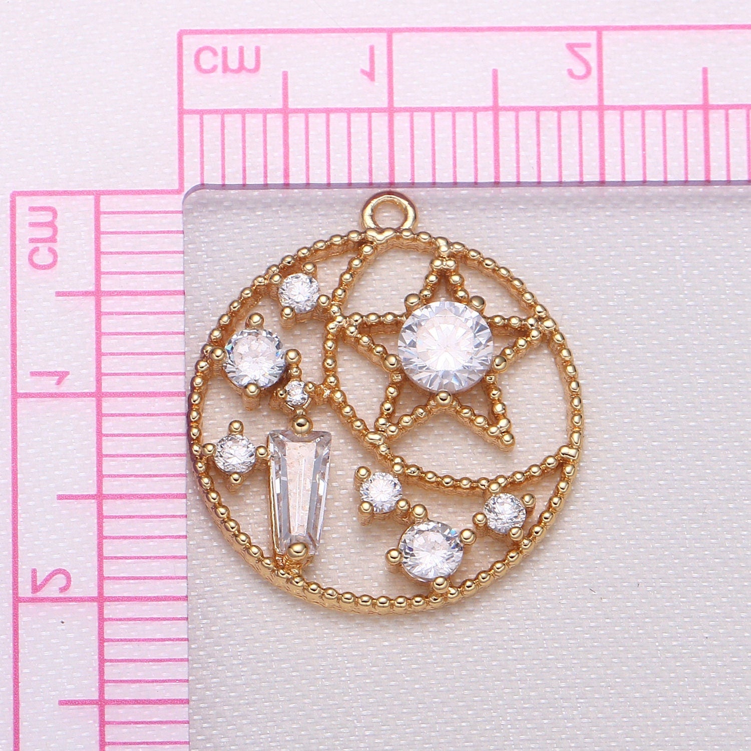 Gold Universe Pendant Charm, Moon and Star Charm Celestial Solar System Charm Micro Pave Space Necklace Component -690