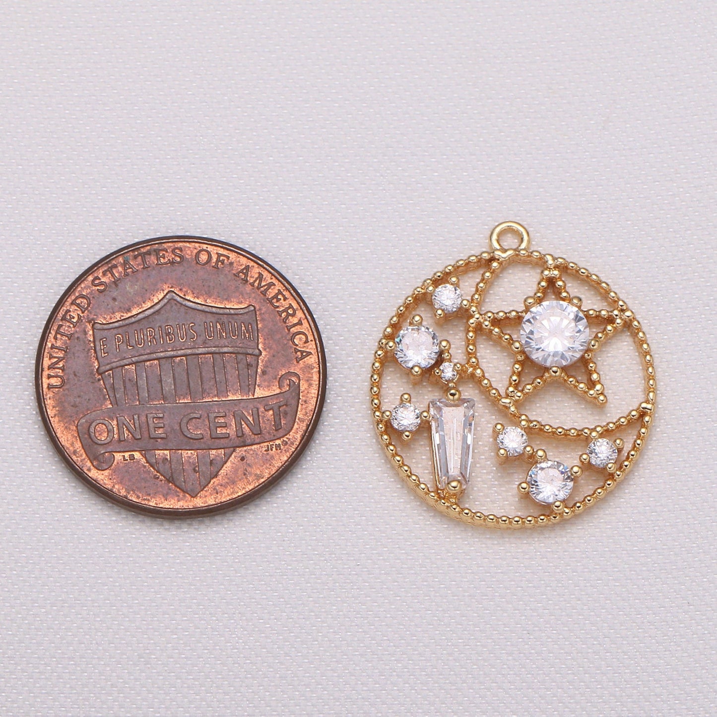 Gold Universe Pendant Charm, Moon and Star Charm Celestial Solar System Charm Micro Pave Space Necklace Component -690