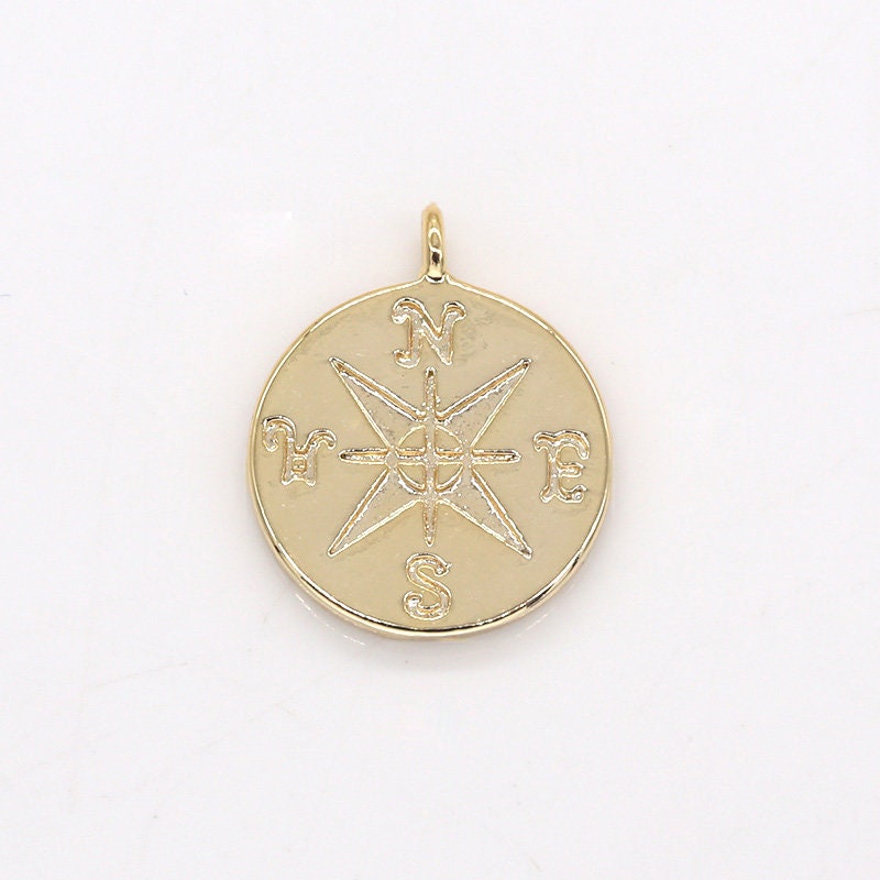 Small Gold Compass Charm - Dainty North South East West Compass Add On Charm - Tiny Travel Inspired Necklace Bracelet Pendant-275