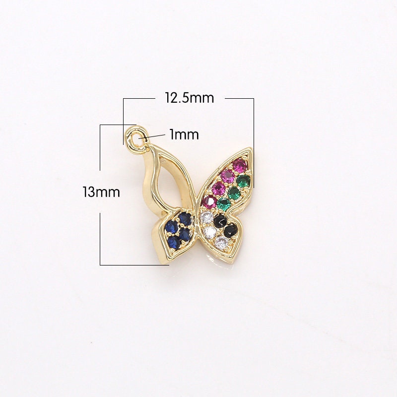 Tiny Rainbow Gold Butterfly Charm Cubic Animal Charm Mariposa Monrach Pendant Dangle Charms for Bracelet Necklace Earring Component -294