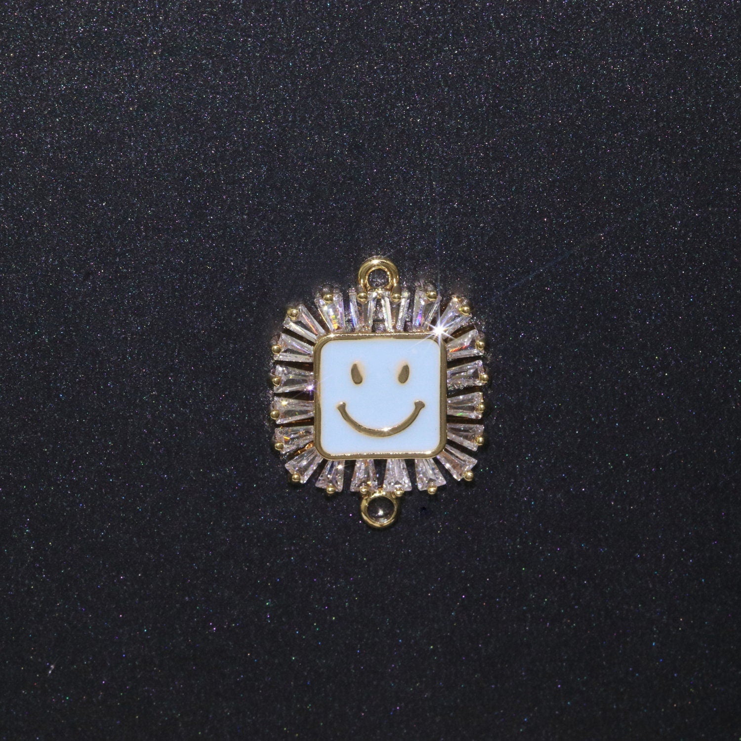 Square Smile Face Charm Cubic Happy Face Pendant for Necklace Earring Component Enamel Y2K Jewelry Trend White Teal Pink Blue F-844
