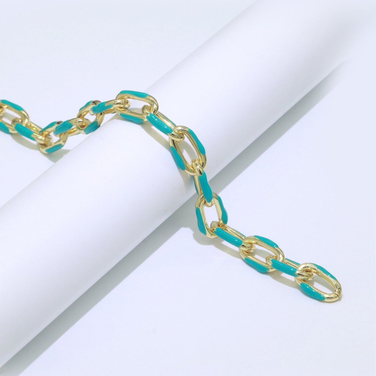 24K Gold Multi color Enamel Rolo Cable Paperclip Chain by Yard, Link Cable Thick Elongate Chain, Wholesale bulk Roll Chain Jewelry 522- 526