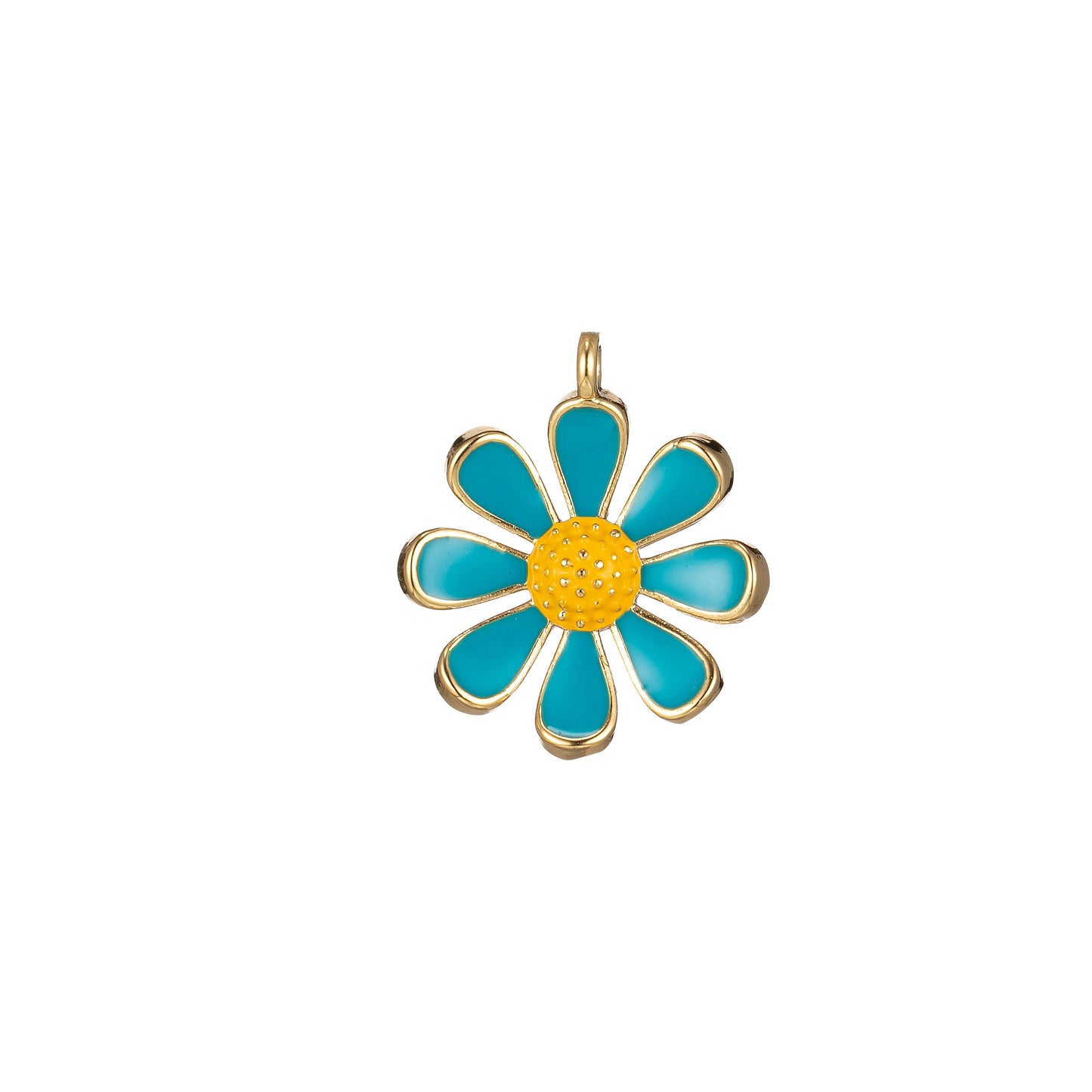Chunky Gold Daisy Flower Shape Pendant Daisy Flower Charm Big Statement Colorful Enamel Pendant White Black Pink Green Purple Teal Yellow
