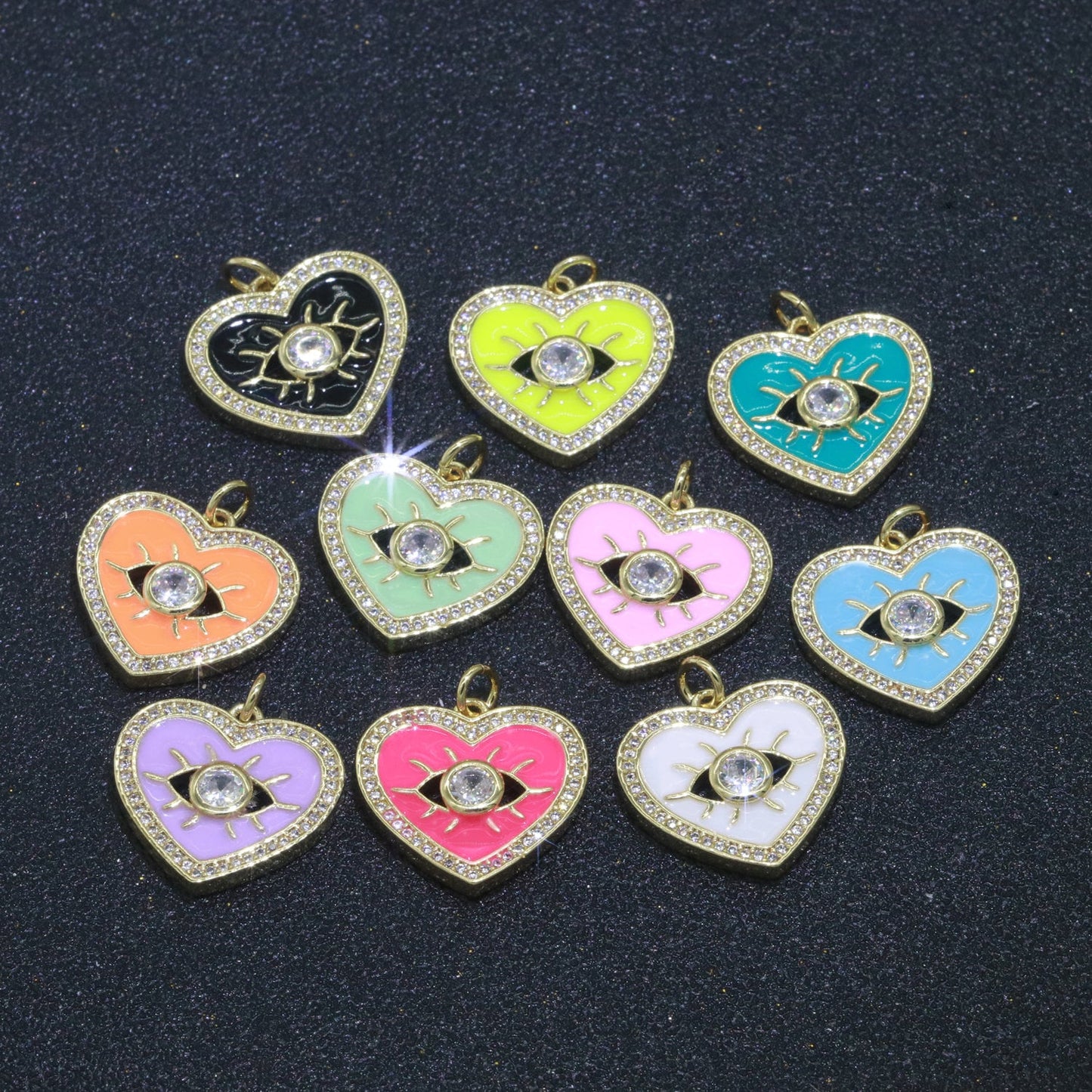 Gold Filled Evil Eye Charm Enamel Eye Heart Pendant Micro Pave Eye Charm Cubic ZIrconia Love Amulet Jewelry Medallion