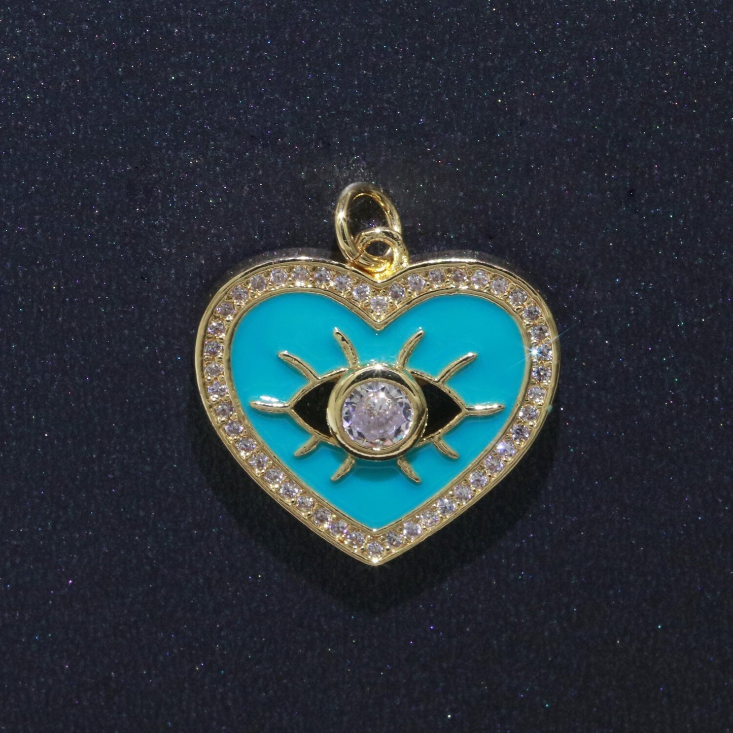 Gold Filled Evil Eye Charm Enamel Eye Heart Pendant Micro Pave Eye Charm Cubic ZIrconia Love Amulet Jewelry Medallion