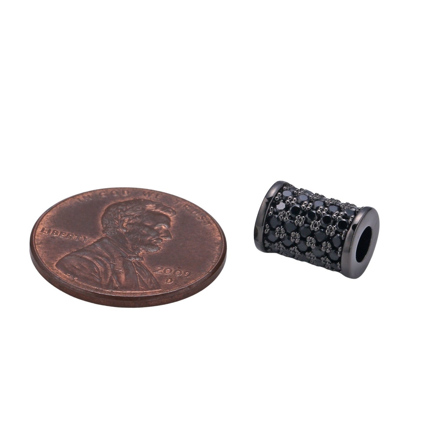 1x Black CZ Pave On Black 10x6mm Half Full Pave Tube for Bracelet/Necklace, Cubic Zirconia Separator Tube, Tube Beads