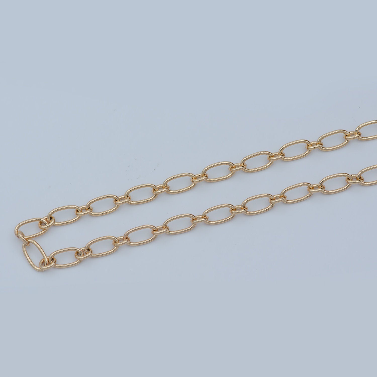 18K Gold Rolo Cable Paperclip Chain by Yard, Silver Rolo Elongate Chain, Wholesale bulk Roll Chain for Jewelry Making, xp-008, xp-011