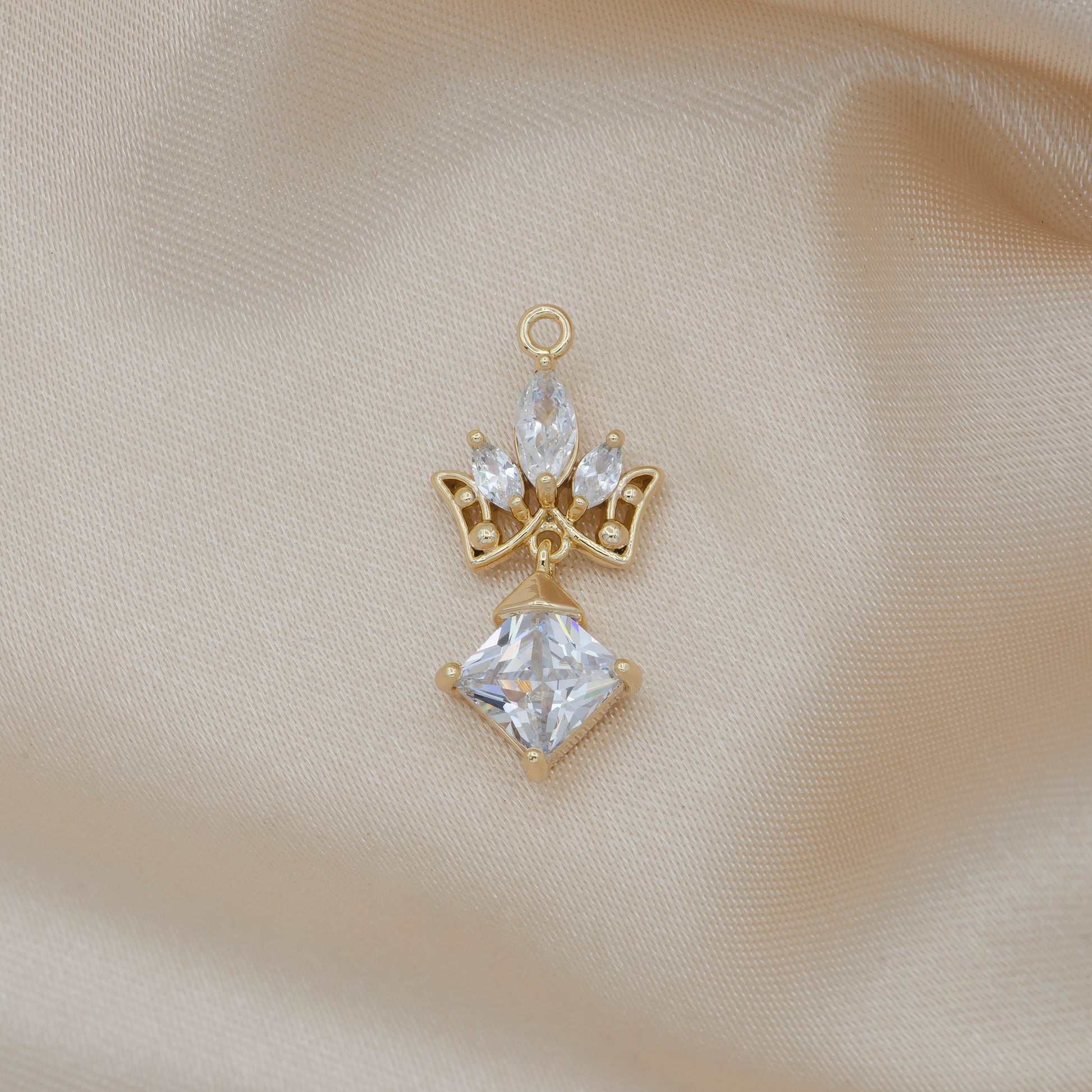 Mini Gold Crown Charm Cubic Marquise Charm Pendant Dangle for Minimalist for Bracelet Necklace Earring Supply Component -510