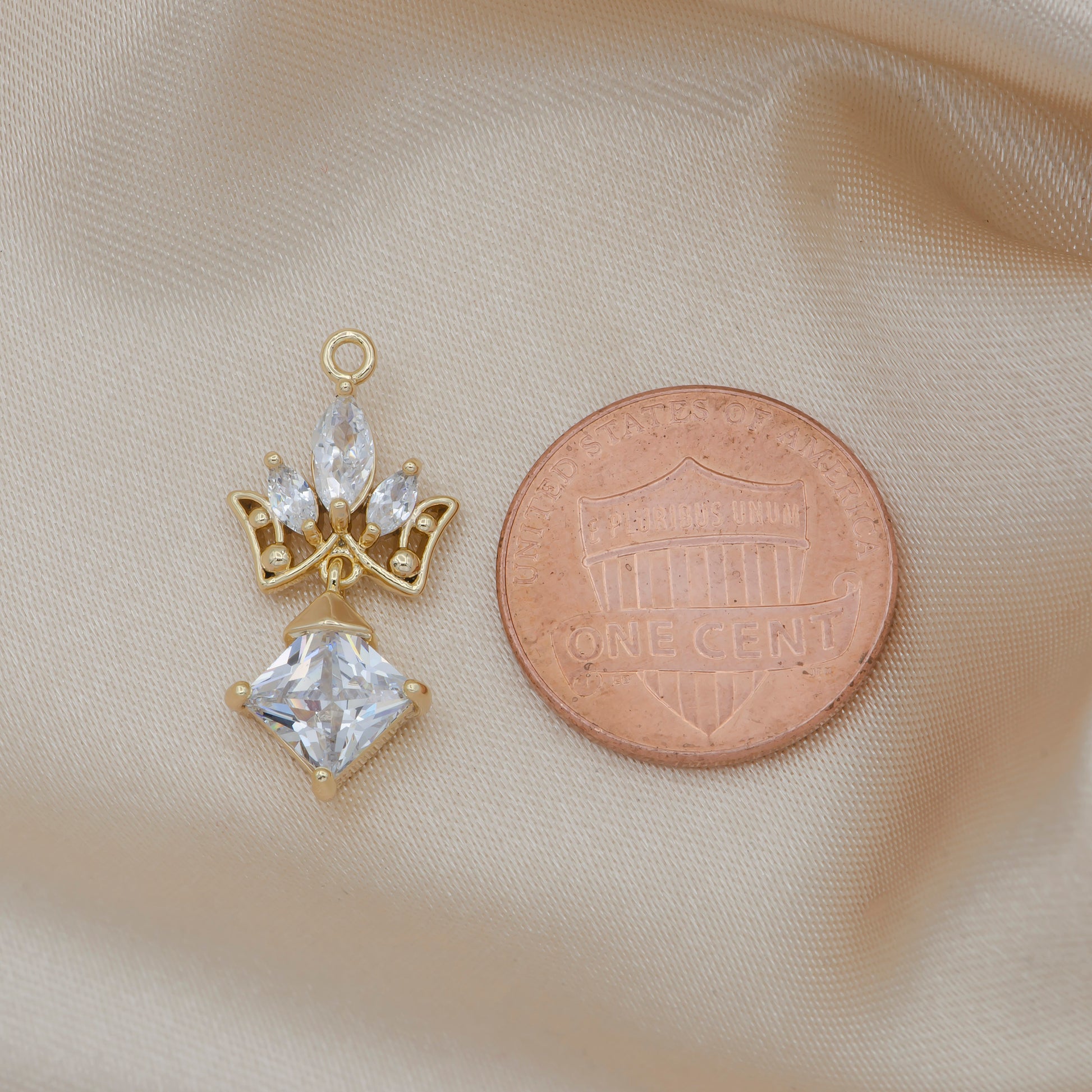 Mini Gold Crown Charm Cubic Marquise Charm Pendant Dangle for Minimalist for Bracelet Necklace Earring Supply Component -510