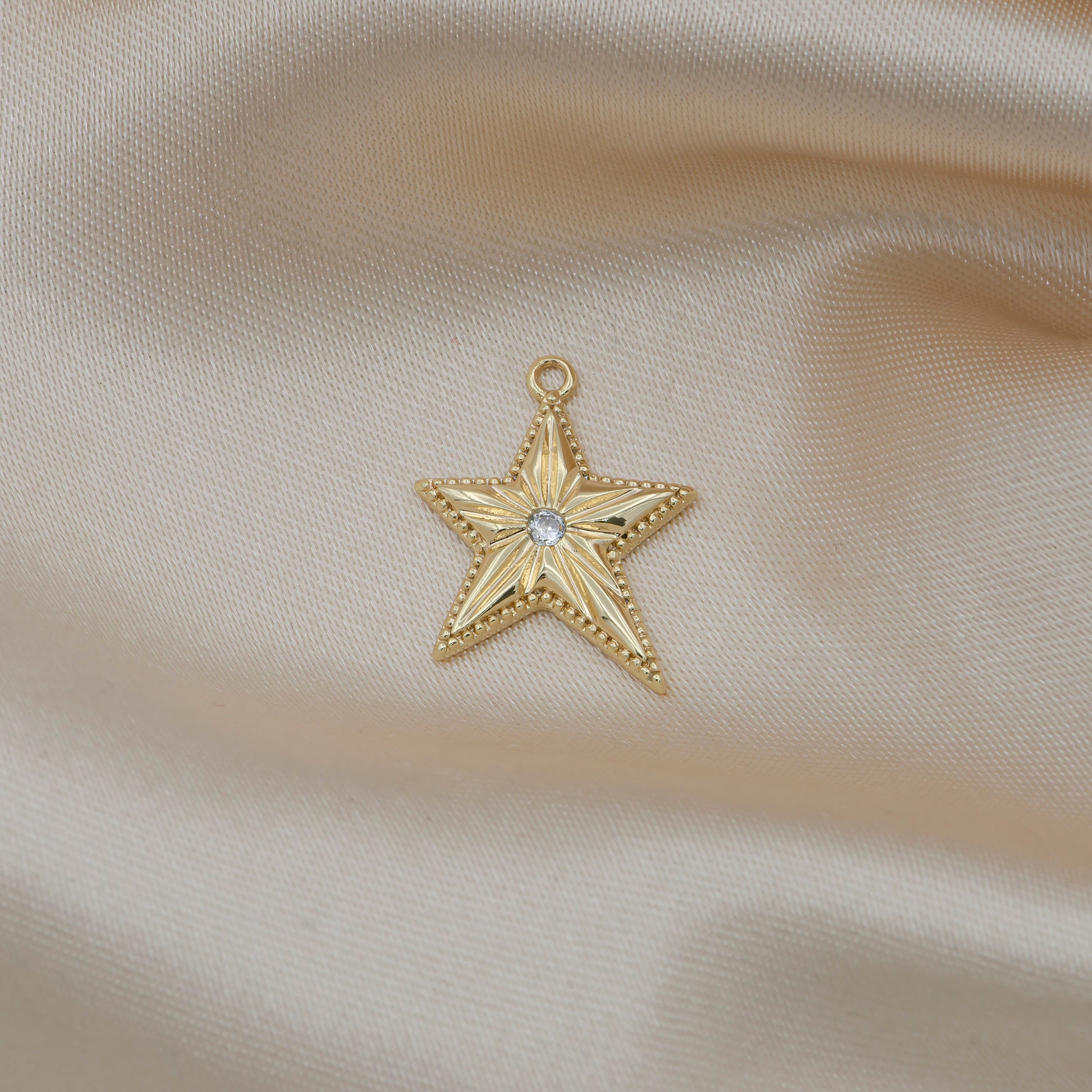Mini Star Charm Gold Micro Pave Rock Star Charm, Clear Cubic Charms, CZ CelestialFlower Charm Dainty Small Round Charm, 537