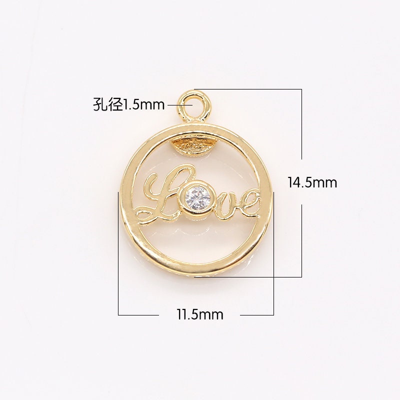 Mini Gold Love Cursive Circle Coin Outline Love Charm, Best Friends Mother Daughter Inspirational Word Charm Cubic cz Charm -409