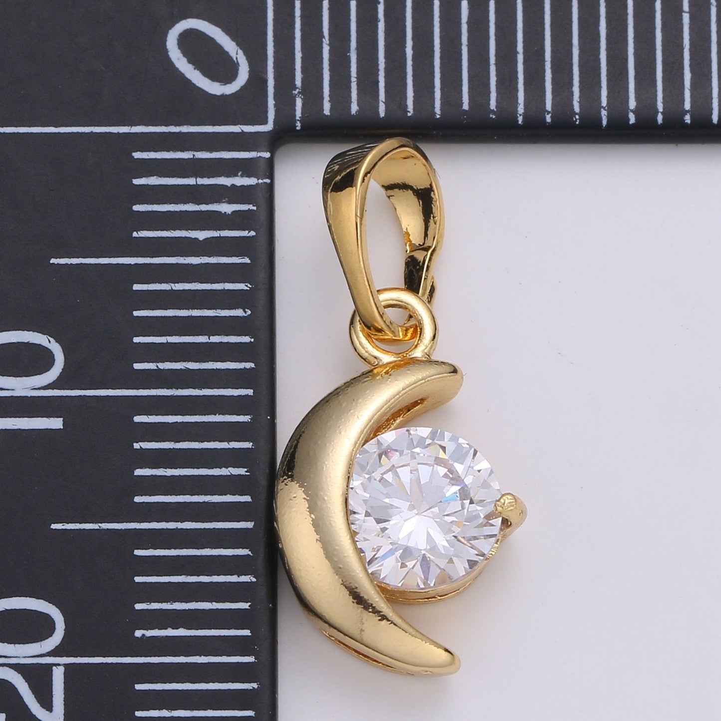 Mini Moon charm, Micro Pave CZ Small Moon Pendant, Dainty Pave Moon Charm, Dangle charms for Bracelet Necklace Jewelry Supply 20x9mm