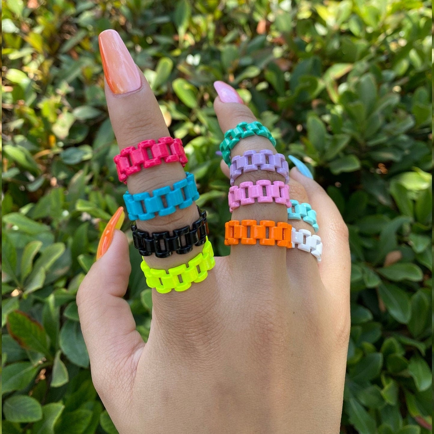1x Chunky Y2K style retro ring Open Adjustable Colorful Watch Chain Link ring Summer Trend Rings Neon Enamel Chain for Fun Stackable Jewelry