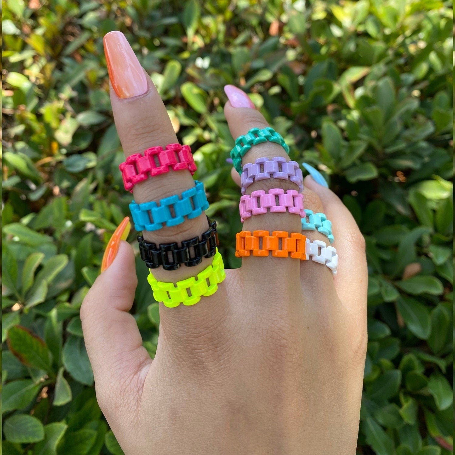 1x Chunky Y2K style retro ring Open Adjustable Colorful Watch Chain Link ring Summer Trend Rings Neon Enamel Chain for Fun Stackable Jewelry