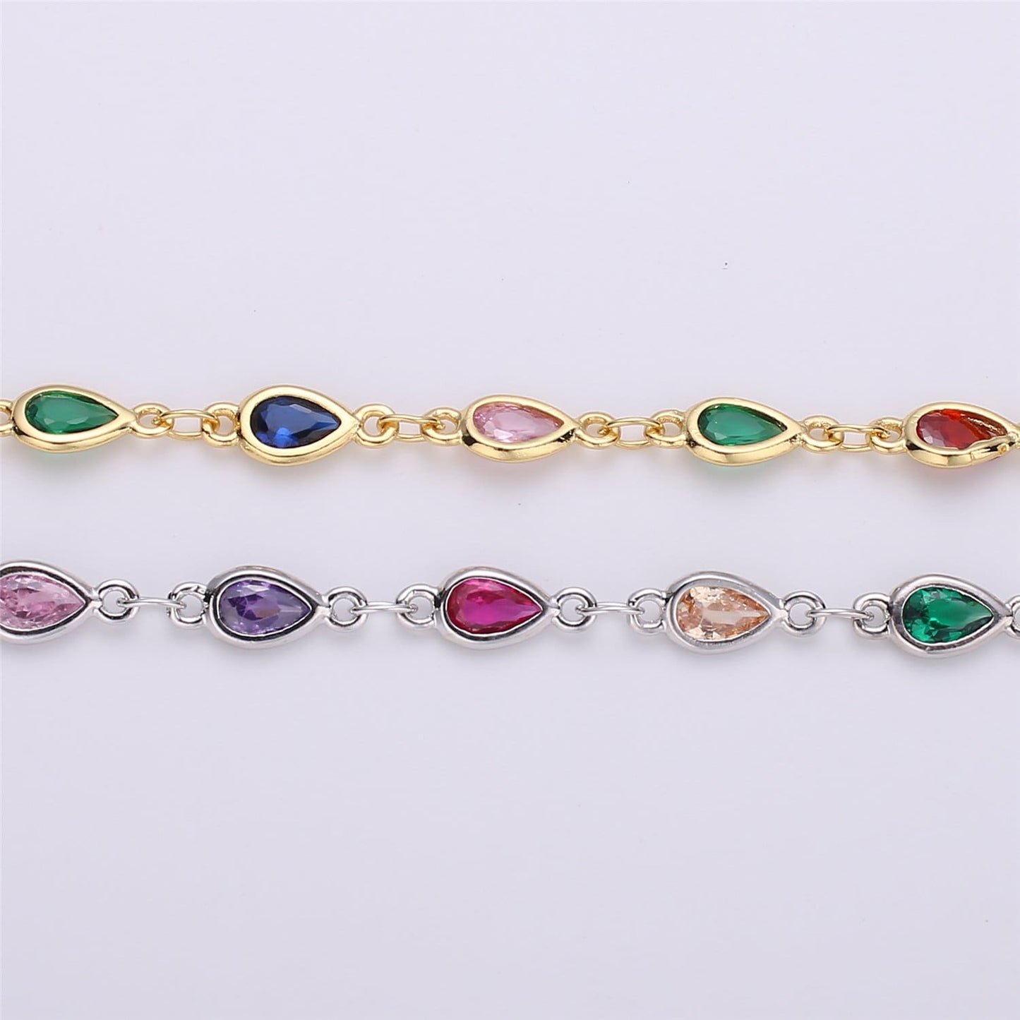 Gold, White Gold Micro Pave Colorful Charm Chain , Rainbow Micro Pave CZ Charm Specialty Link Chain by Foot, Chain size 10x4mm,Roll-115, 116