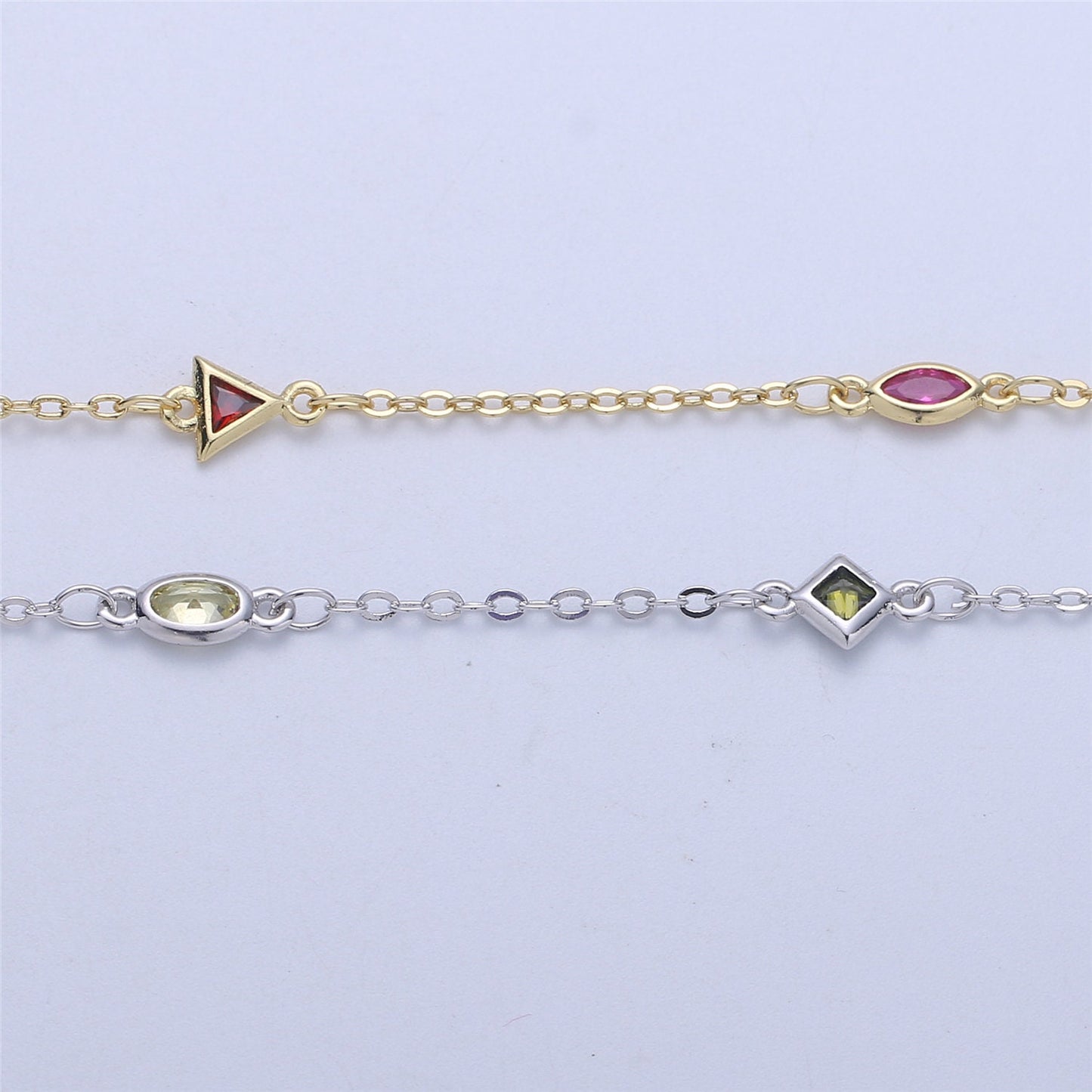 White gold and Gold Micro Pave Colorful Charm Chain by Yard, CZ Charm Specialty Link Chain by Foot, Chain size 11x4.5mm, 55 , 56