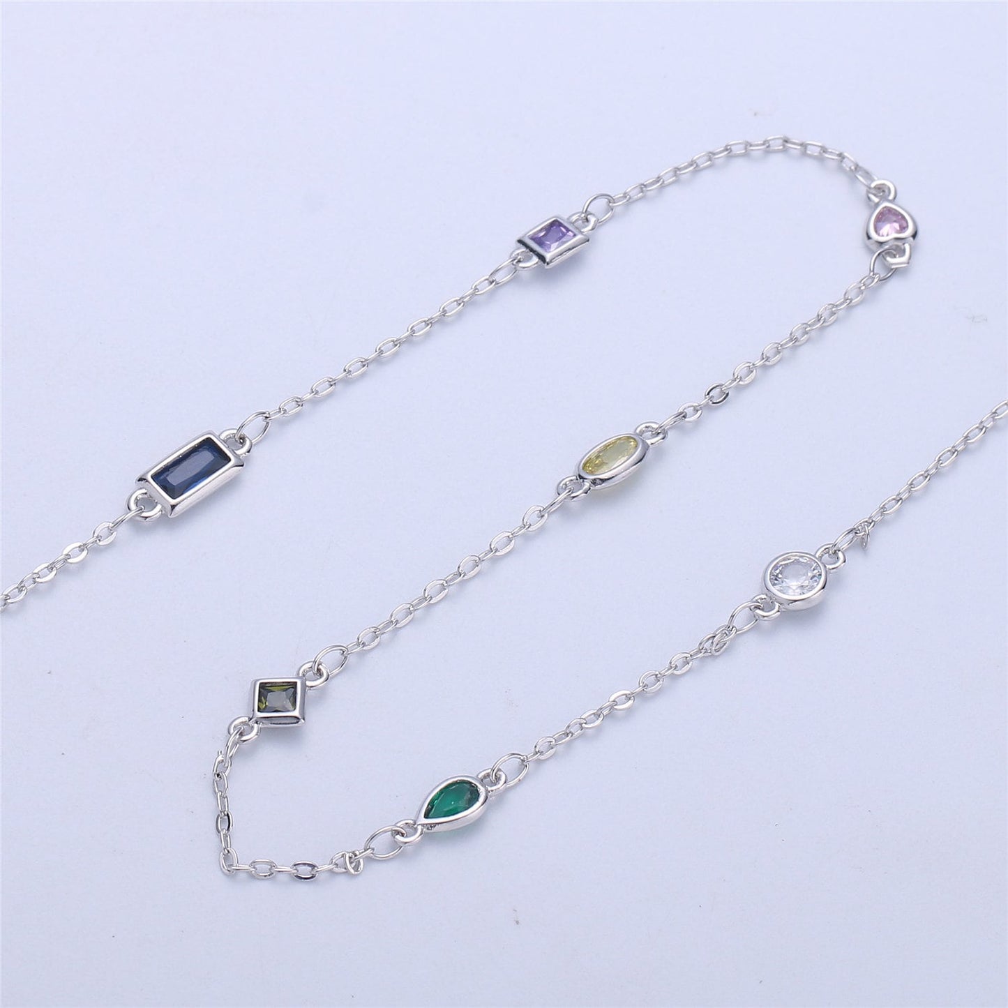 White gold and Gold Micro Pave Colorful Charm Chain by Yard, CZ Charm Specialty Link Chain by Foot, Chain size 11x4.5mm, 55 , 56