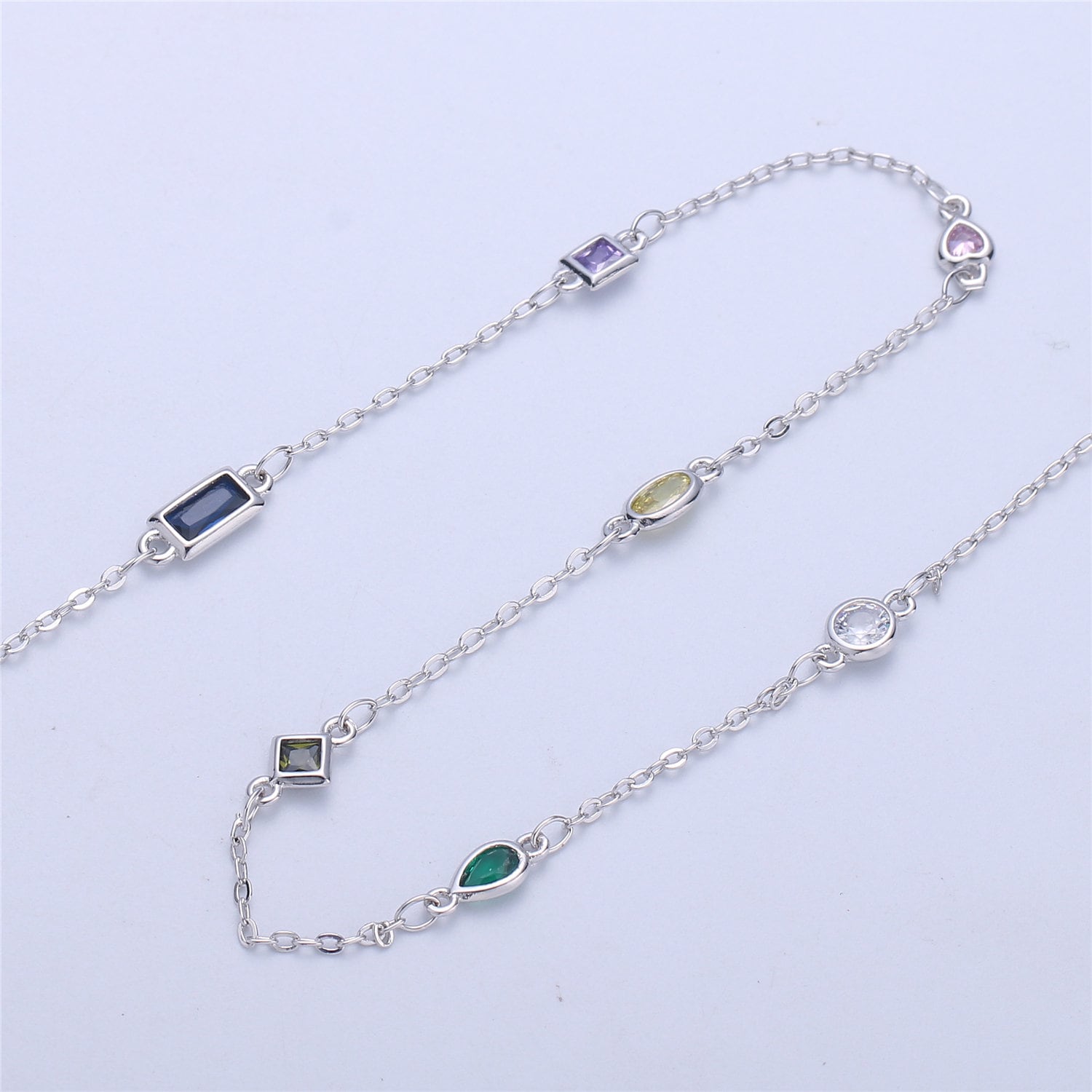 White gold and Gold Micro Pave Colorful Charm Chain by Yard, CZ Charm Specialty Link Chain by Foot, Chain size 11x4.5mm, 55 , 56