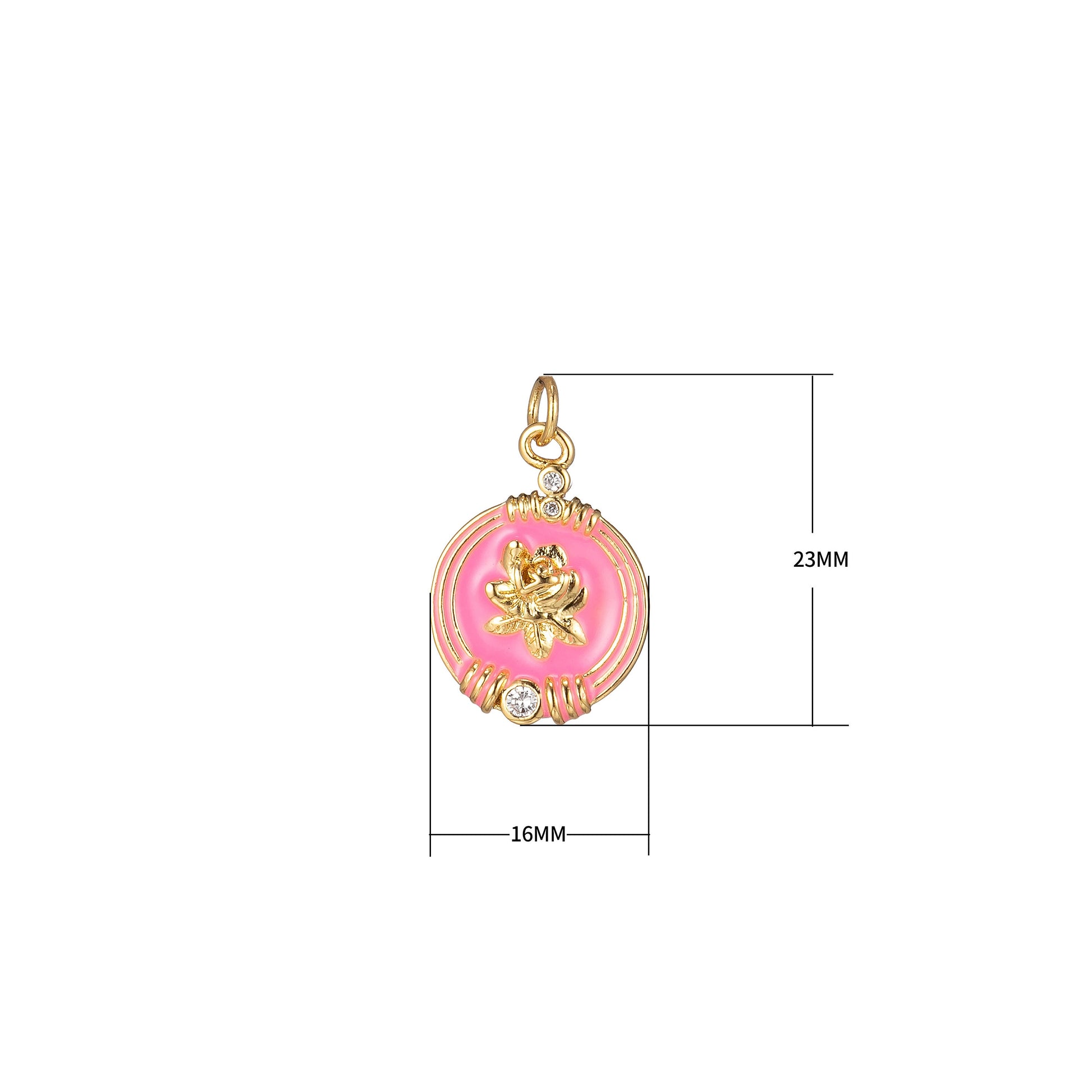 14K Gold Filled Daisy Round Medalion Pendant Solitair CZ Flower Charm Colorful Enamel Pendant, 2268