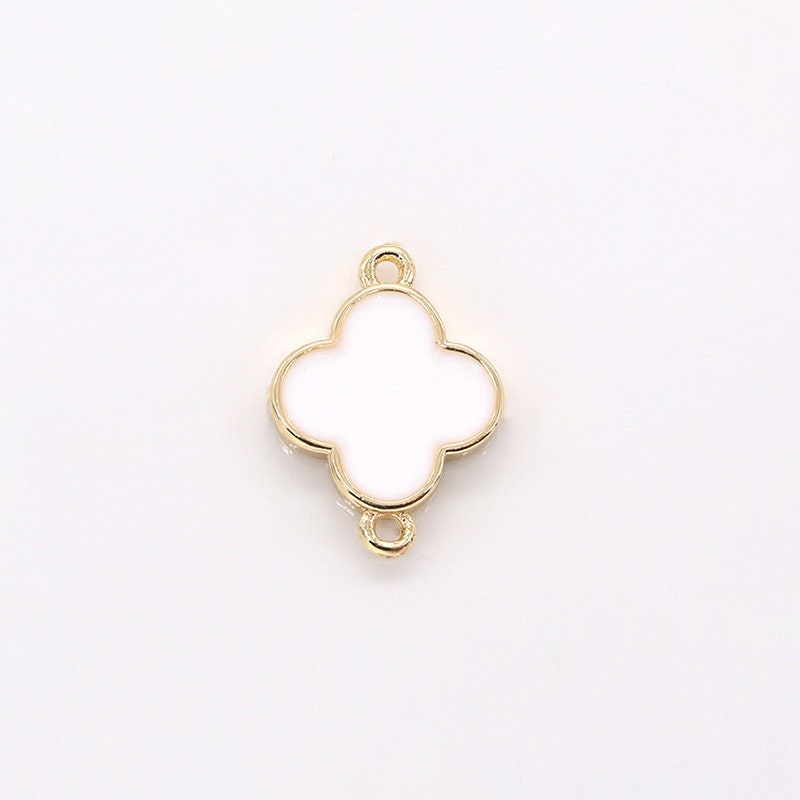 Red White Black Clover Enamel Charms Connector Gold Lucky Charm Flower Link Connector for Bracelet, Necklace Earring Component,-477, -478