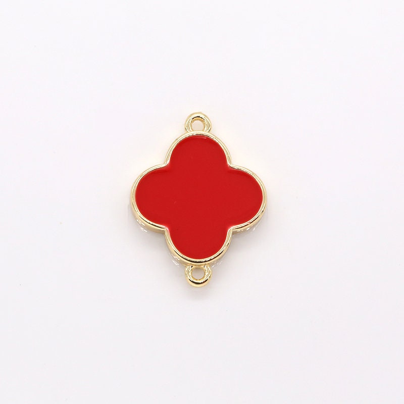 Red White Black Clover Enamel Charms Connector Gold Lucky Charm Flower Link Connector for Bracelet, Necklace Earring Component,-477, -478