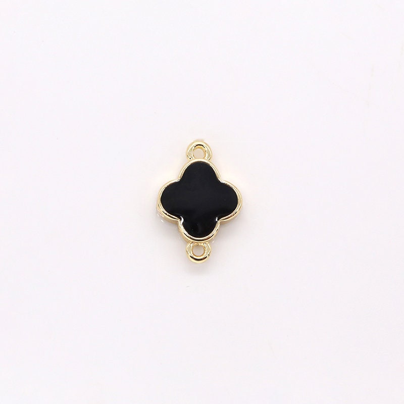 White Red Black Clover Enamel Charms Connector,Gold Flower Link Connector,Tiny Charm Jewelry for Necklace BraceletEarringNecklace Making-472