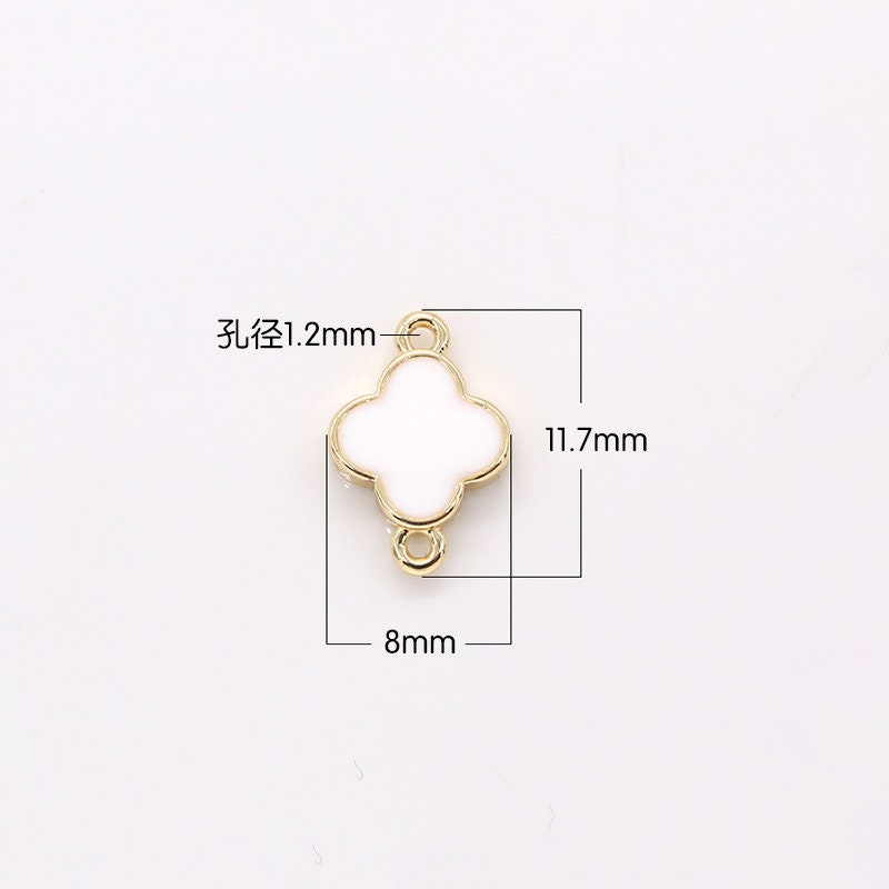 White Red Black Clover Enamel Charms Connector,Gold Flower Link Connector,Tiny Charm Jewelry for Necklace BraceletEarringNecklace Making-472