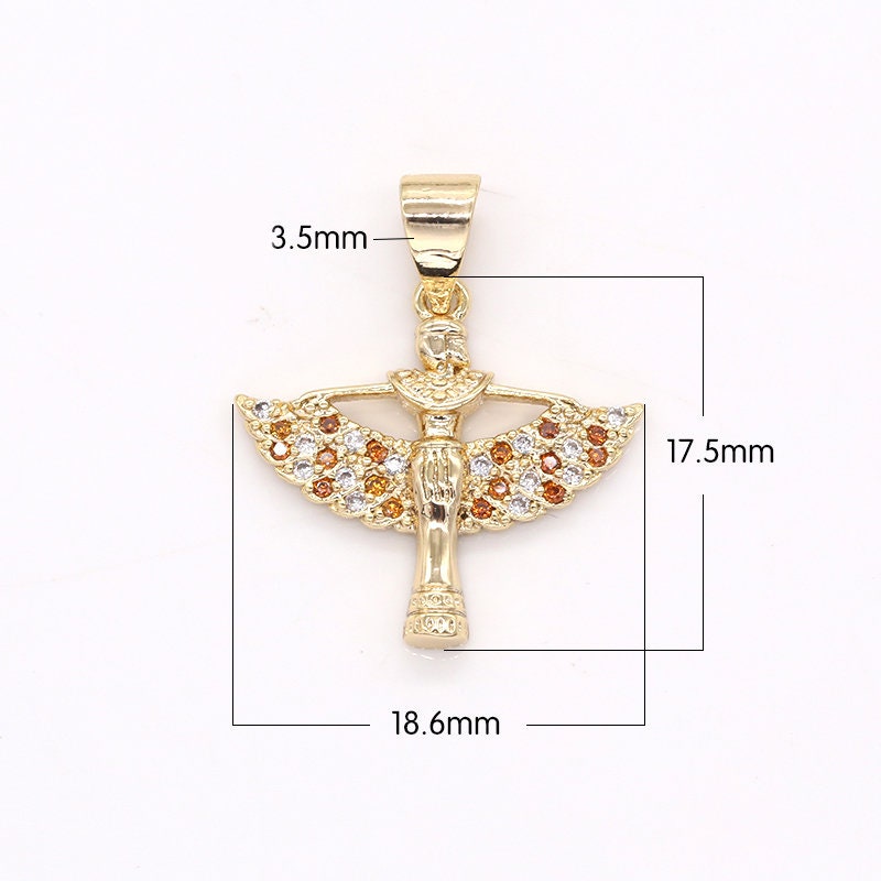 Cubic Warrior Pendant - Dainty Men WIth Wing Charm- Red Aztec Pendant - Gold Statue Pendant for Necklace Earring Supply -389