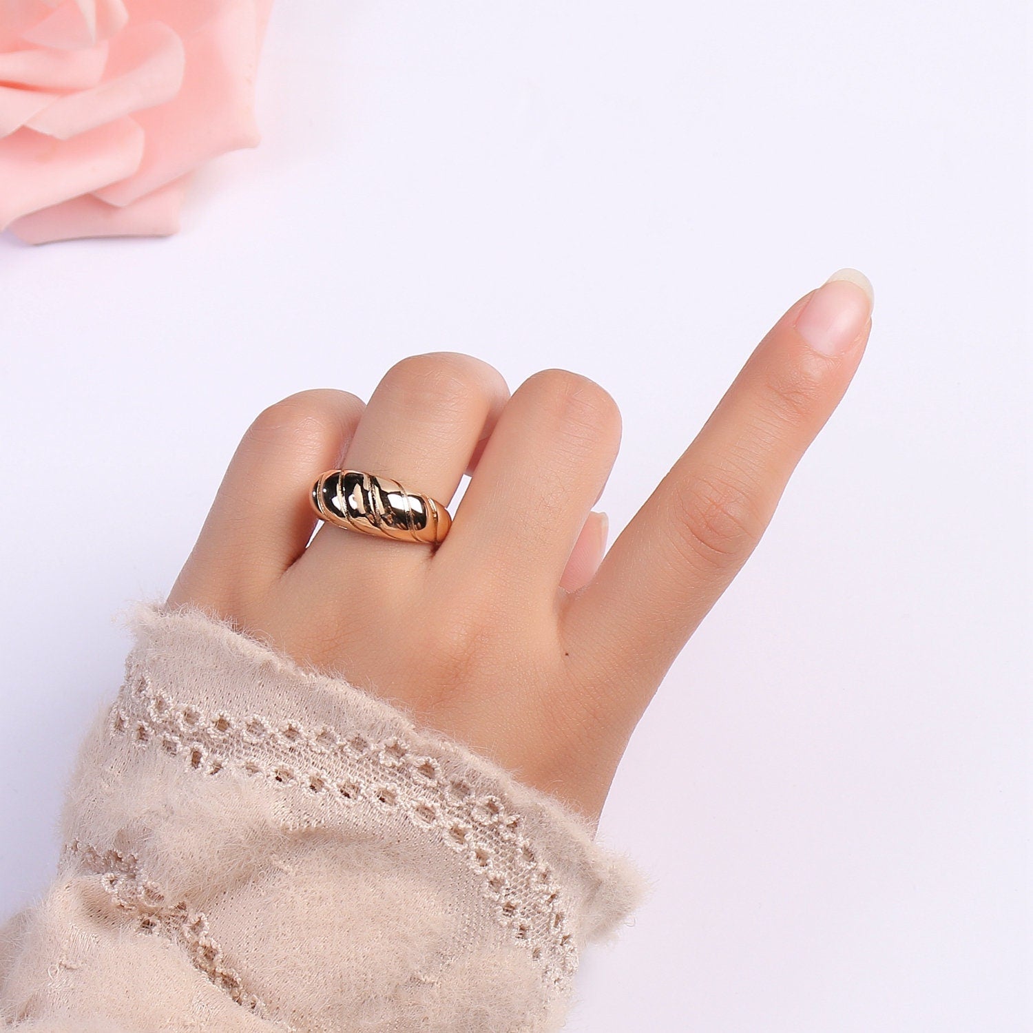 Croissant Dome Open Ring Gold Chunky Ring Twist Thick Signet Bubble 18k Ring Gold plated - minimalistic