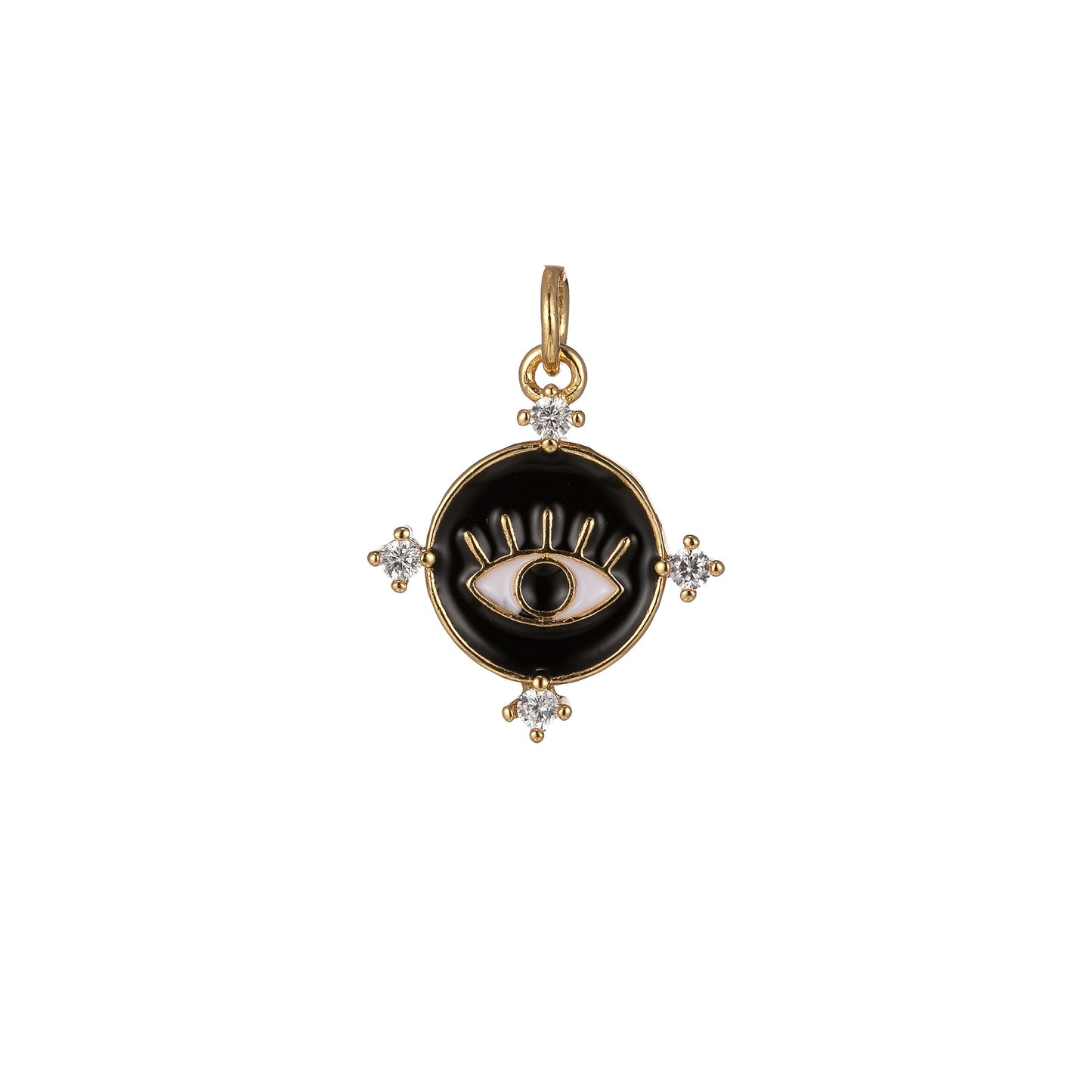 Gold Filled Evil Eye Charm Enamel Eye Heart Pendant Micro Pave Eye Charm Cubic Zirconia Round Amulet Jewelry Medallion, 2272