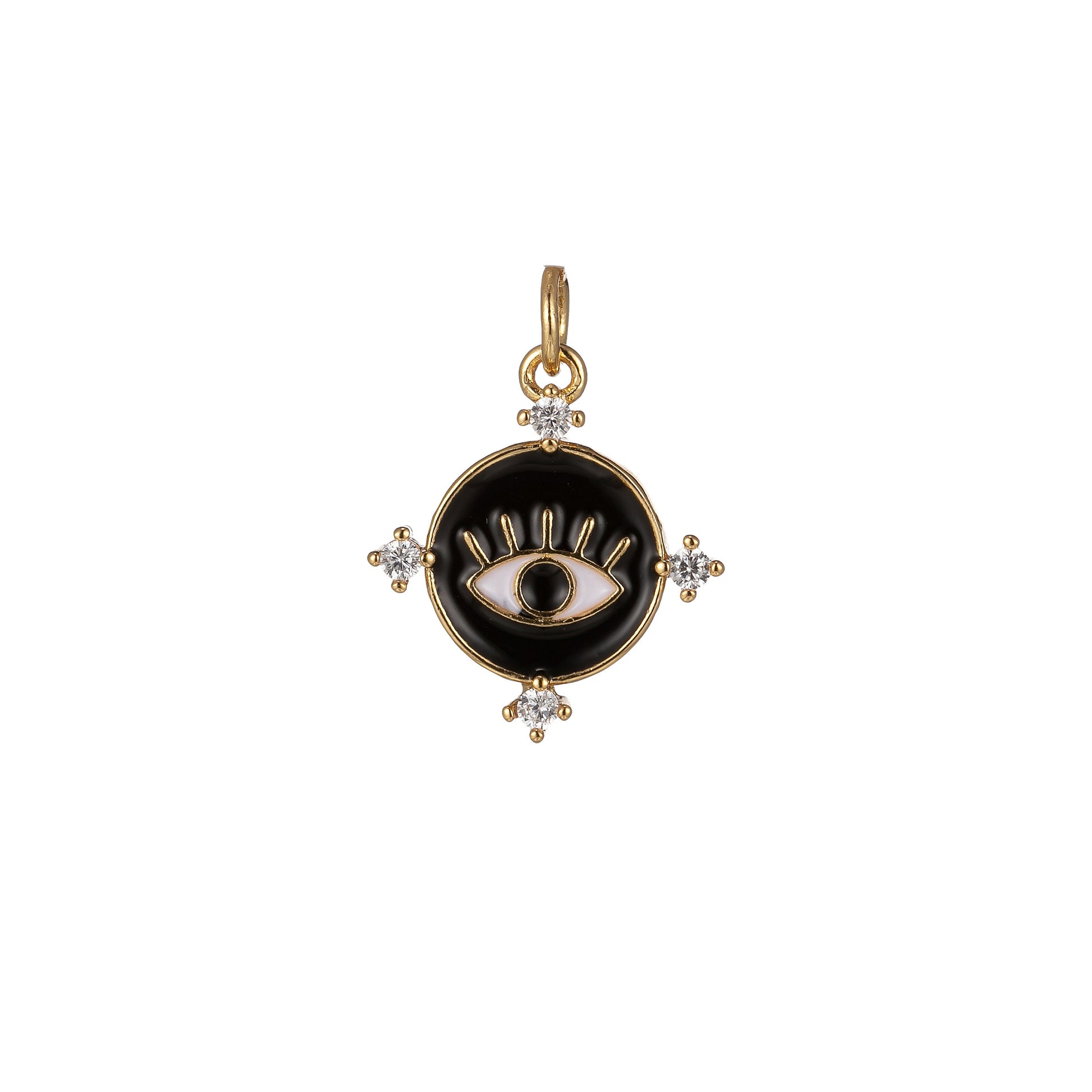 Gold Filled Evil Eye Charm Enamel Eye Heart Pendant Micro Pave Eye Charm Cubic Zirconia Round Amulet Jewelry Medallion, 2272